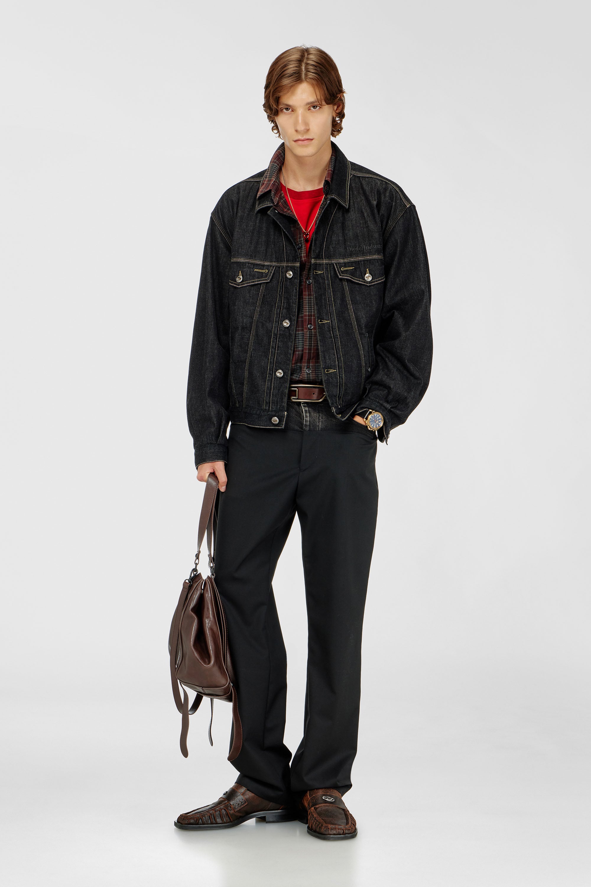 Diesel - D-DENVER, Unisex's Trucker jacket in rinse denim in Black/Dark grey - 2