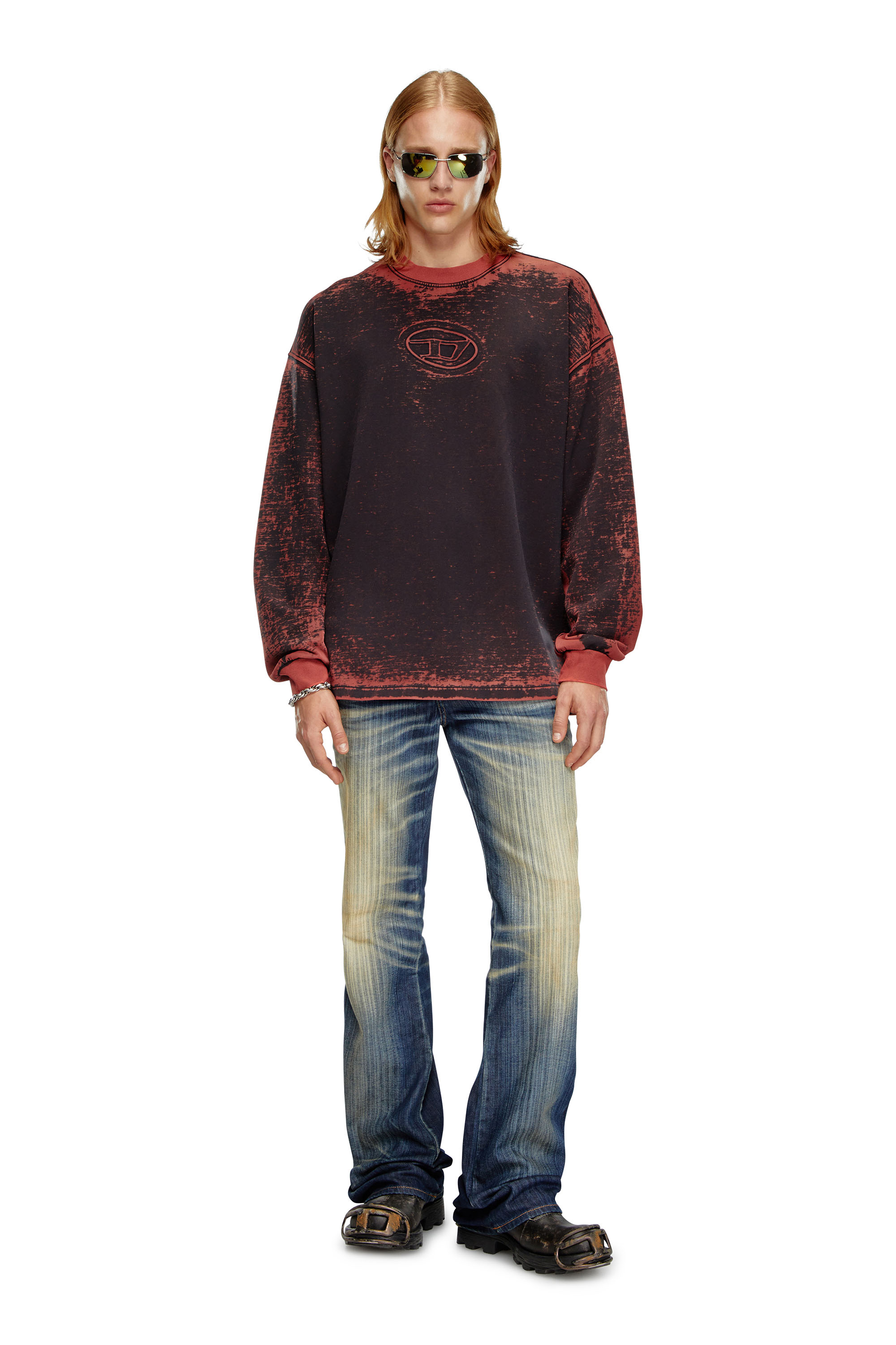Diesel - S-BAXT-Q1, Man Burnout sweatshirt with embossed Oval D in Red - Image 2