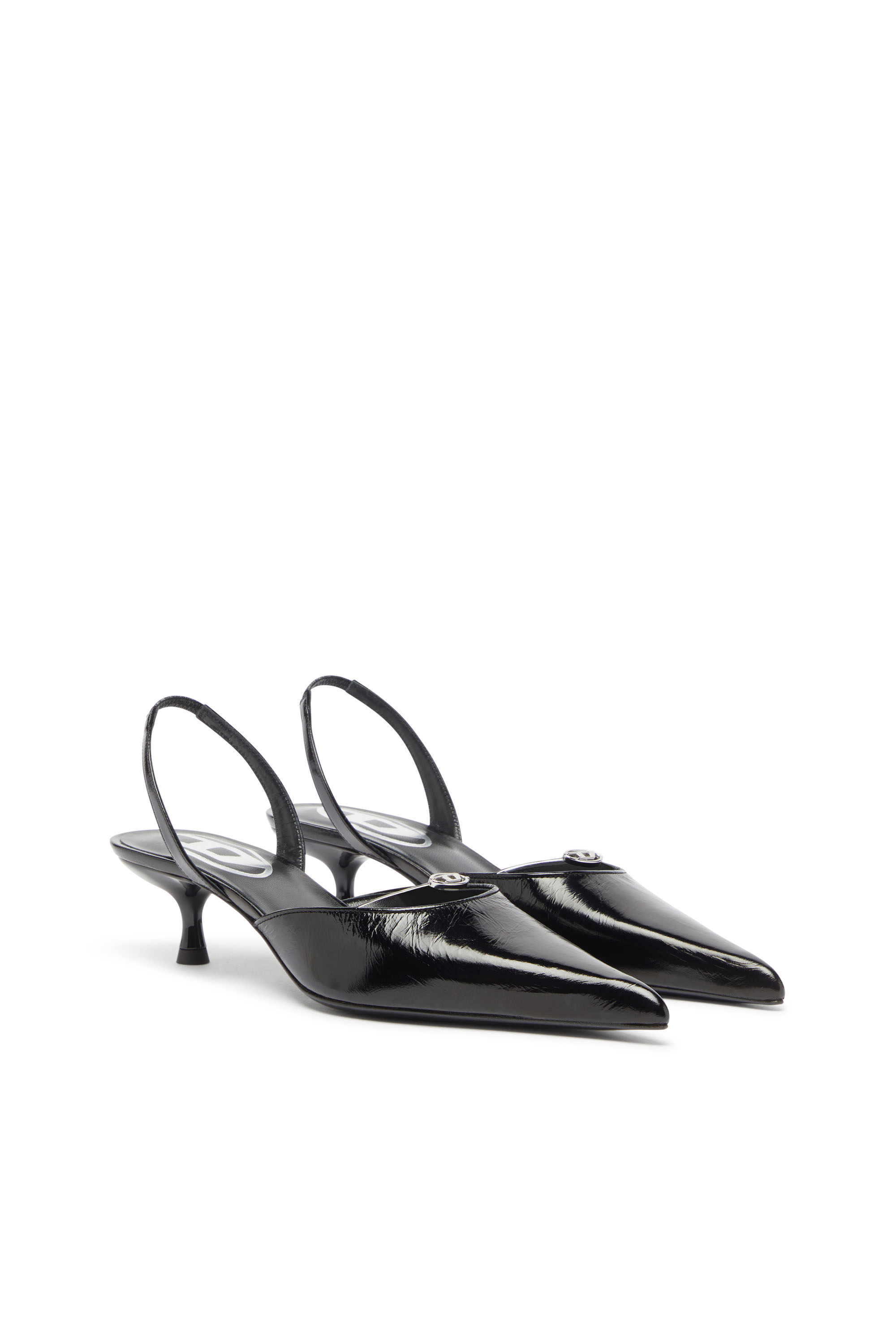 Diesel - D-JEWELS 40 D'OR, Woman's D-Ten&Half - Leather slingbacks with Oval D jewel in Black - 2