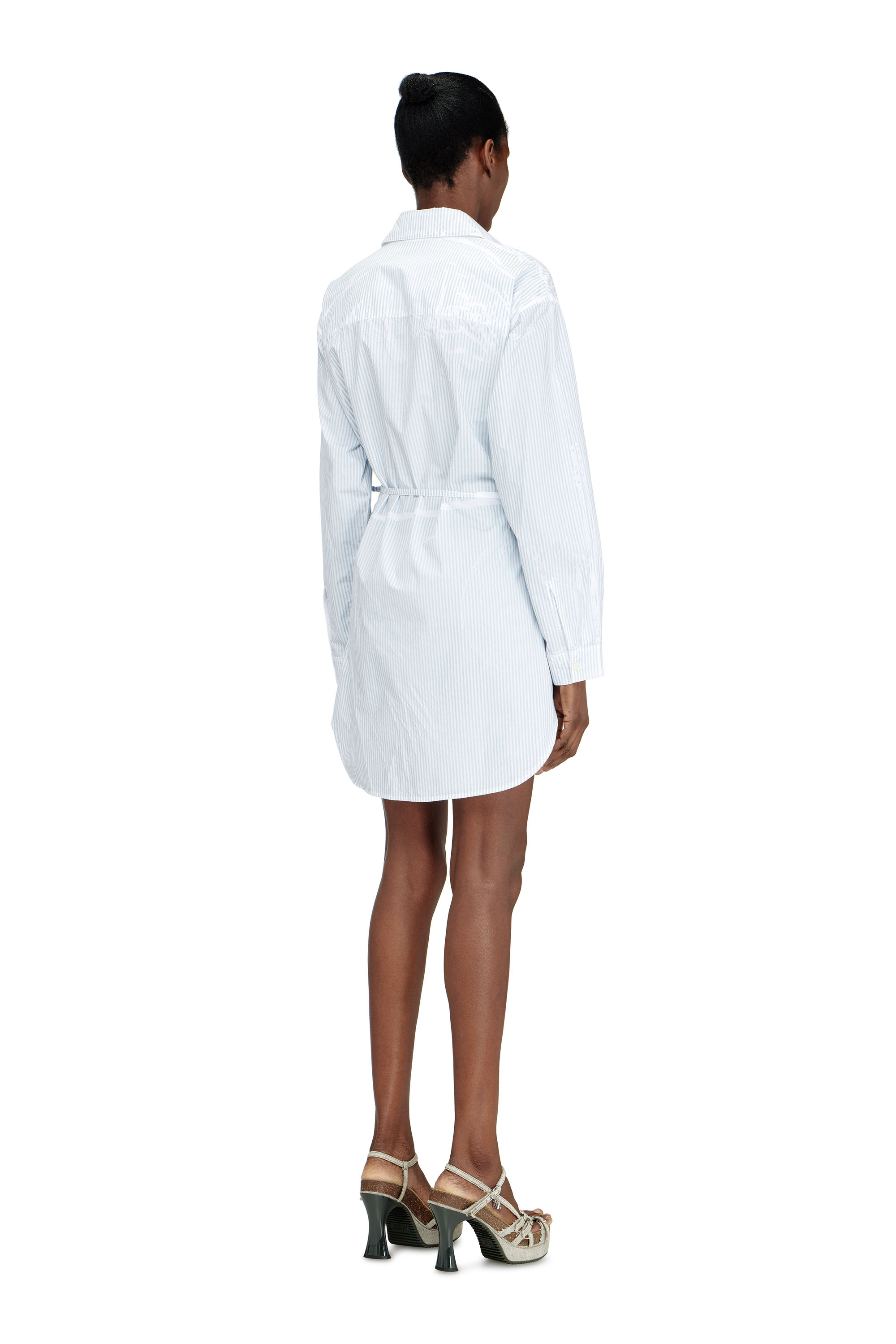 Diesel - D-DELPHOS-S2, Woman's Poplin wrap-around mini dress with pinstripes in Light Blue - 4