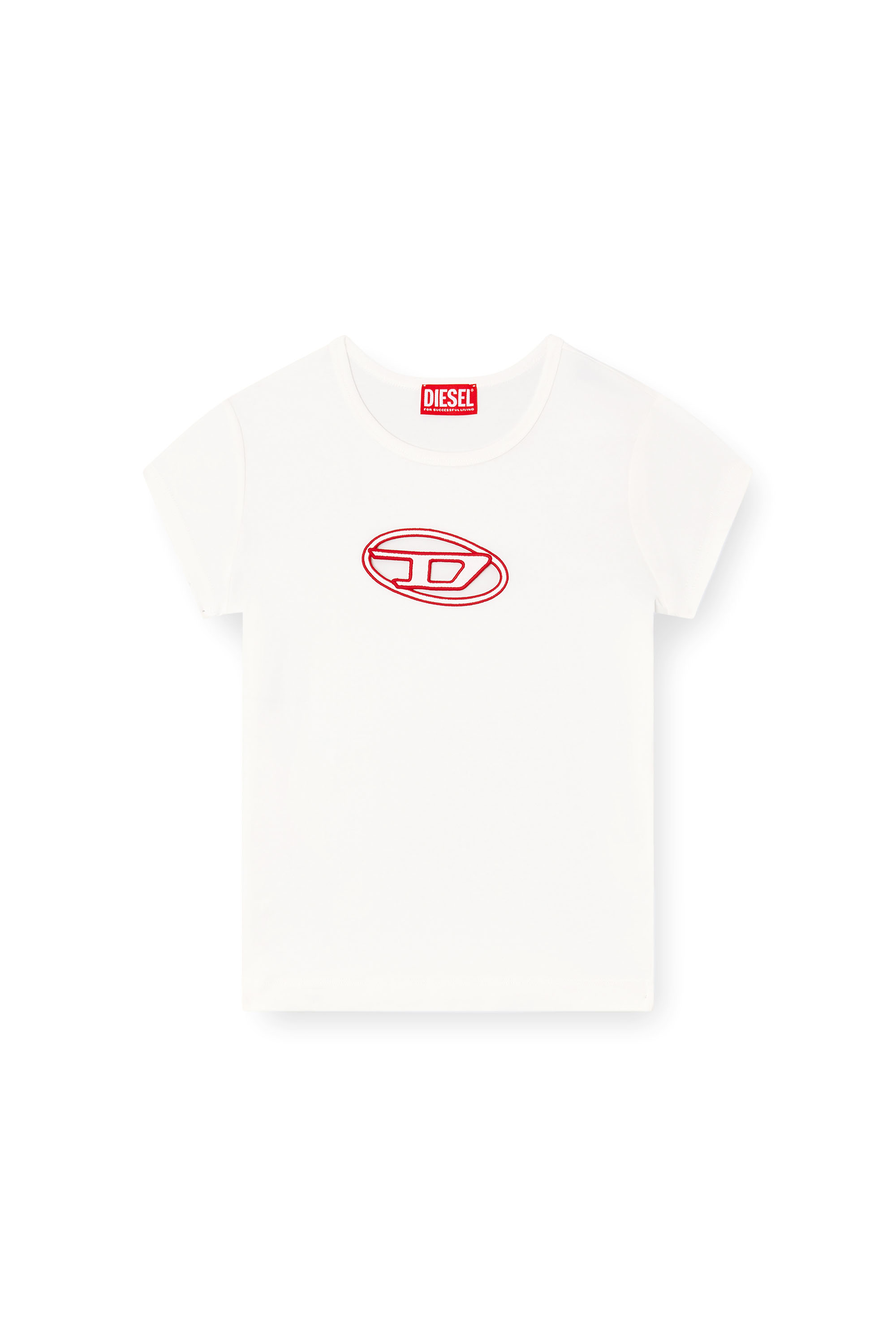 Diesel - T-ANGIE, Woman's T-shirt with peekaboo logo in White/Red - 2