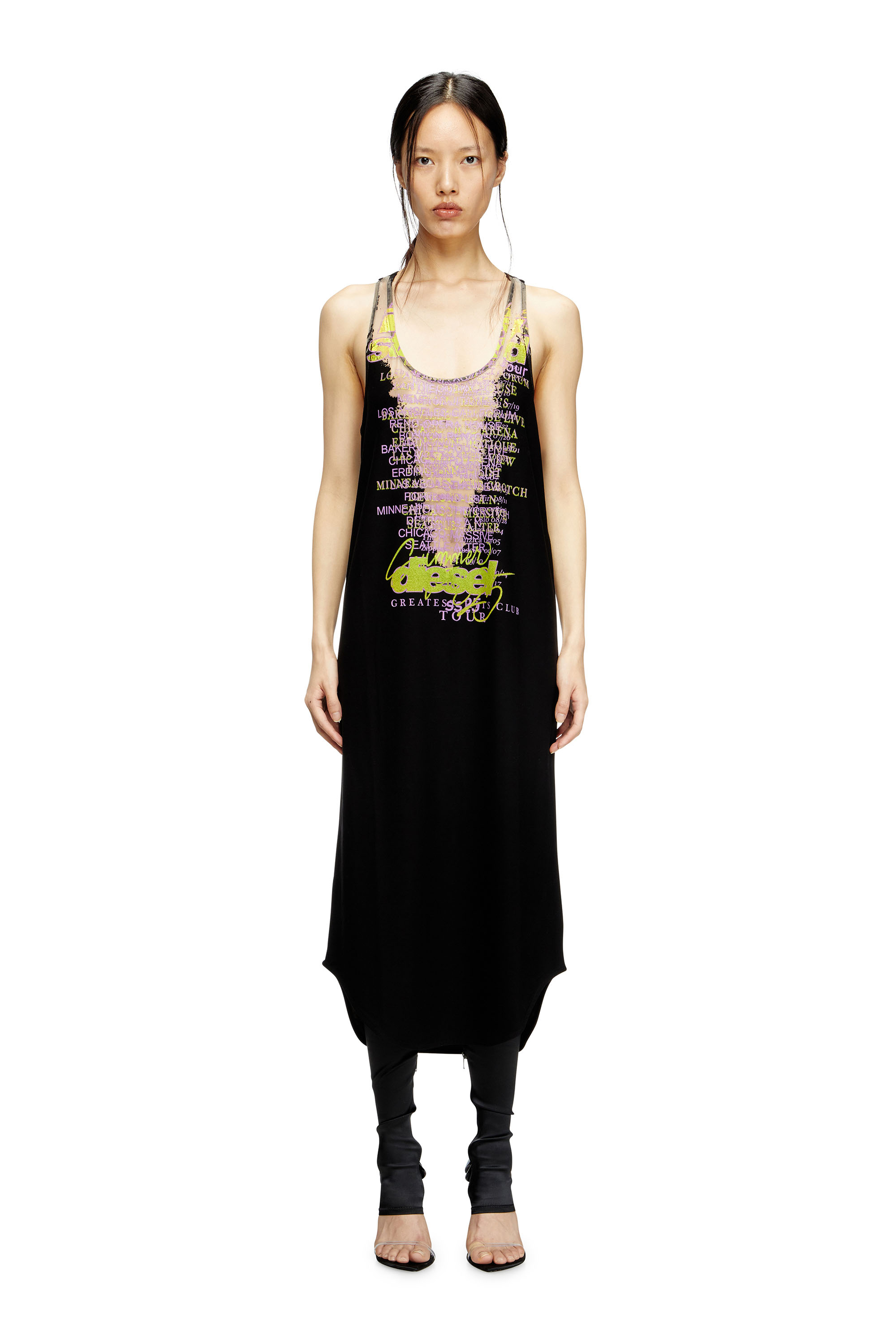 D-SHANY-LONG, Black Diesel - D-SHANY-LONG, Woman's Sleeveless tank dress with lyrics print in Black - 3