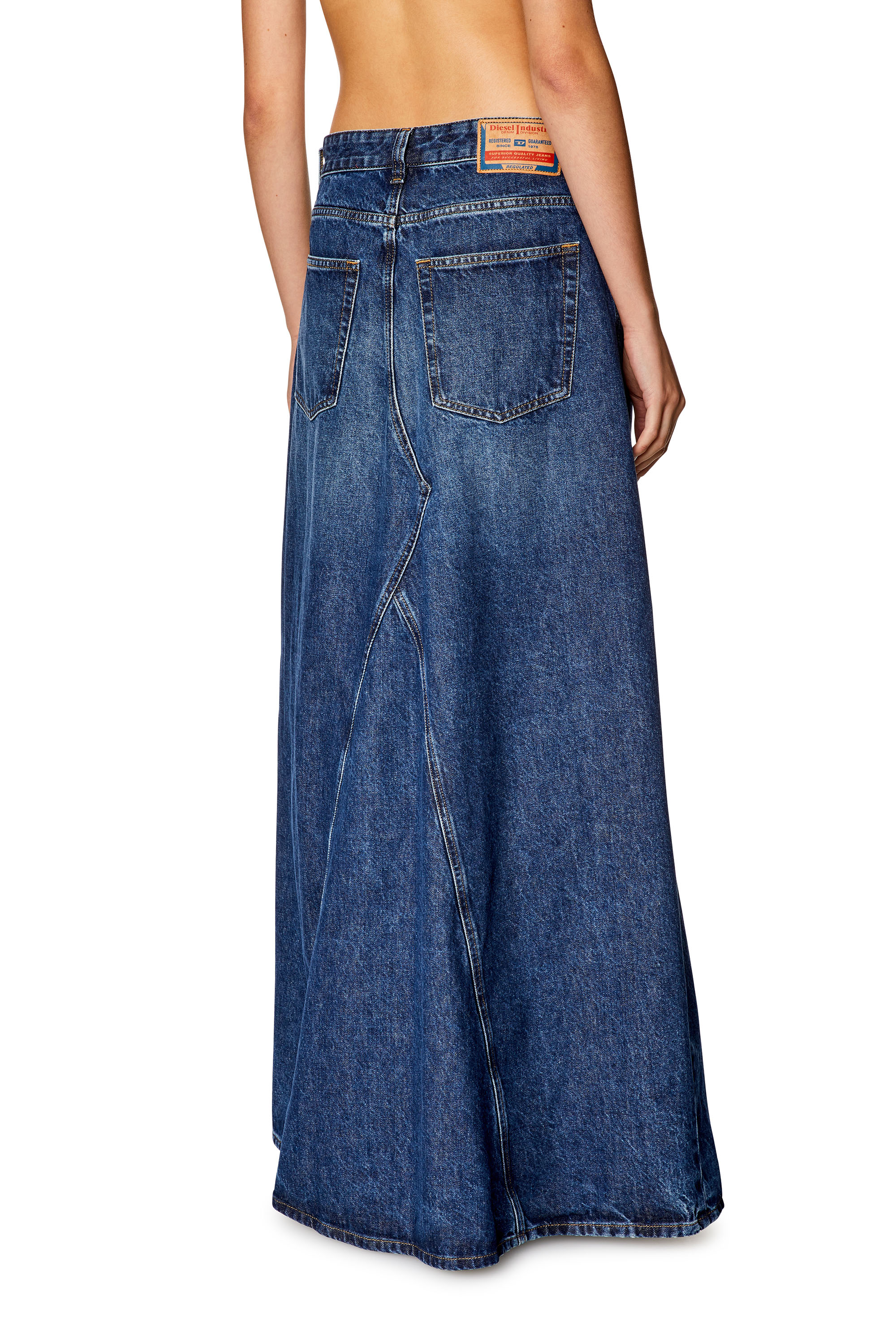 Diesel - DE-PAGO, Woman's Long skirt in denim in Dark Blue - 3