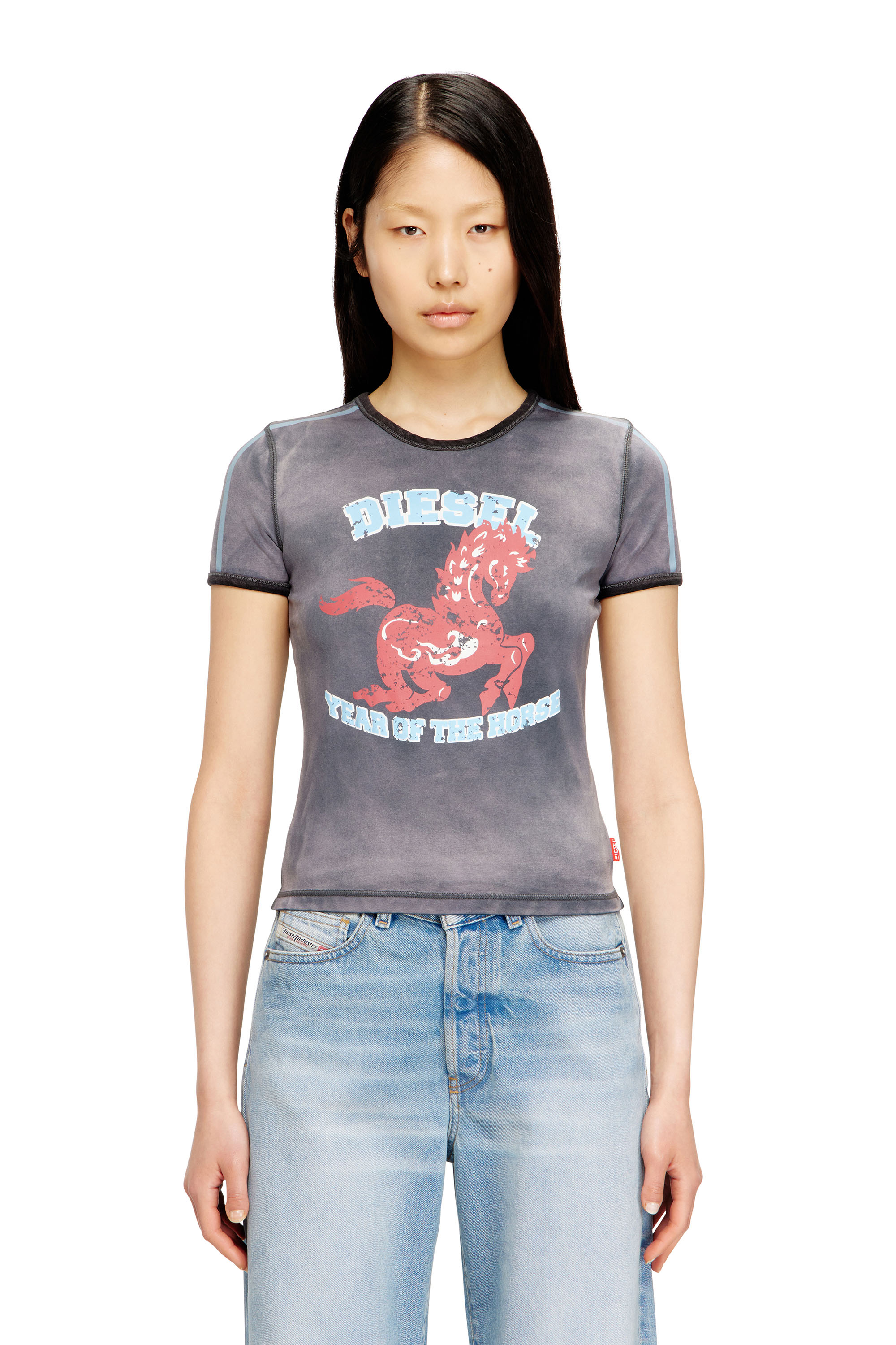 Diesel - CL-T-UNCUTIE-HORSE, Woman's Cotton stretch T-shirt with horse graphic print in Black - 3