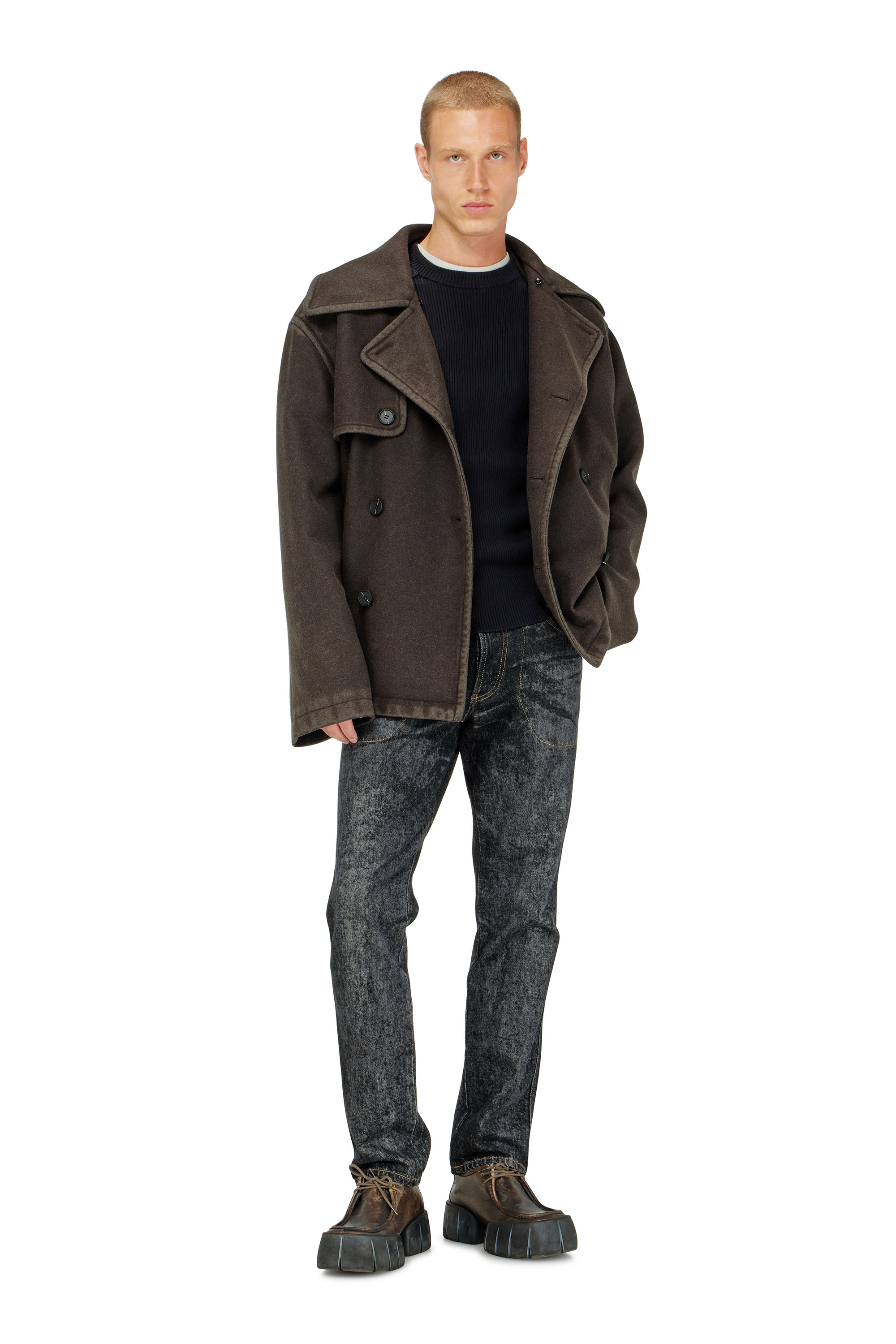 Diesel - K-MARTIN, Man's Ribbed jumper with shoulder panels in Black - 1