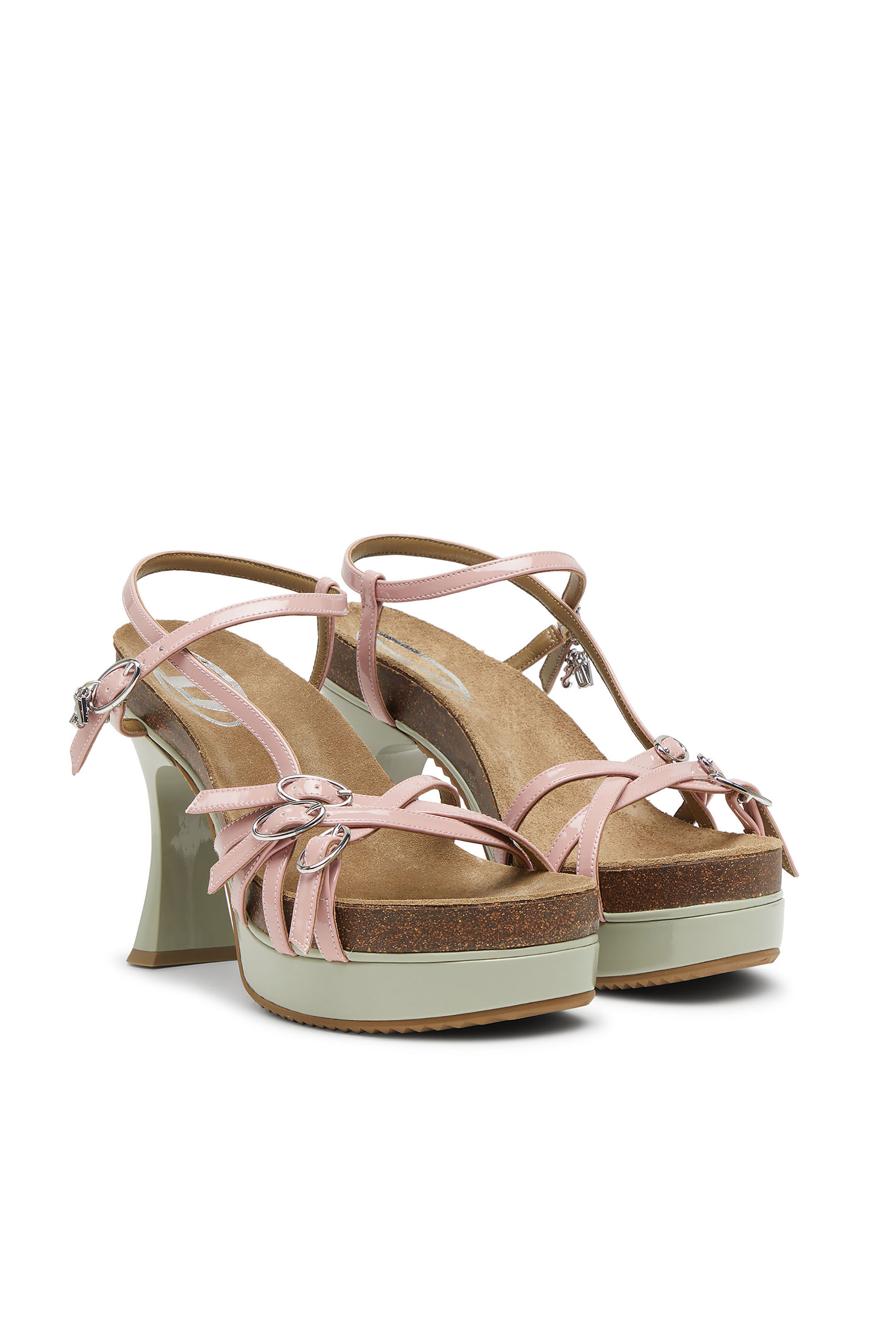 Diesel - D-WOODSTOCK 105 SANDAL, Woman's D-Woodstock-Strappy platform sandals in glossy PU in Pink/White - 2