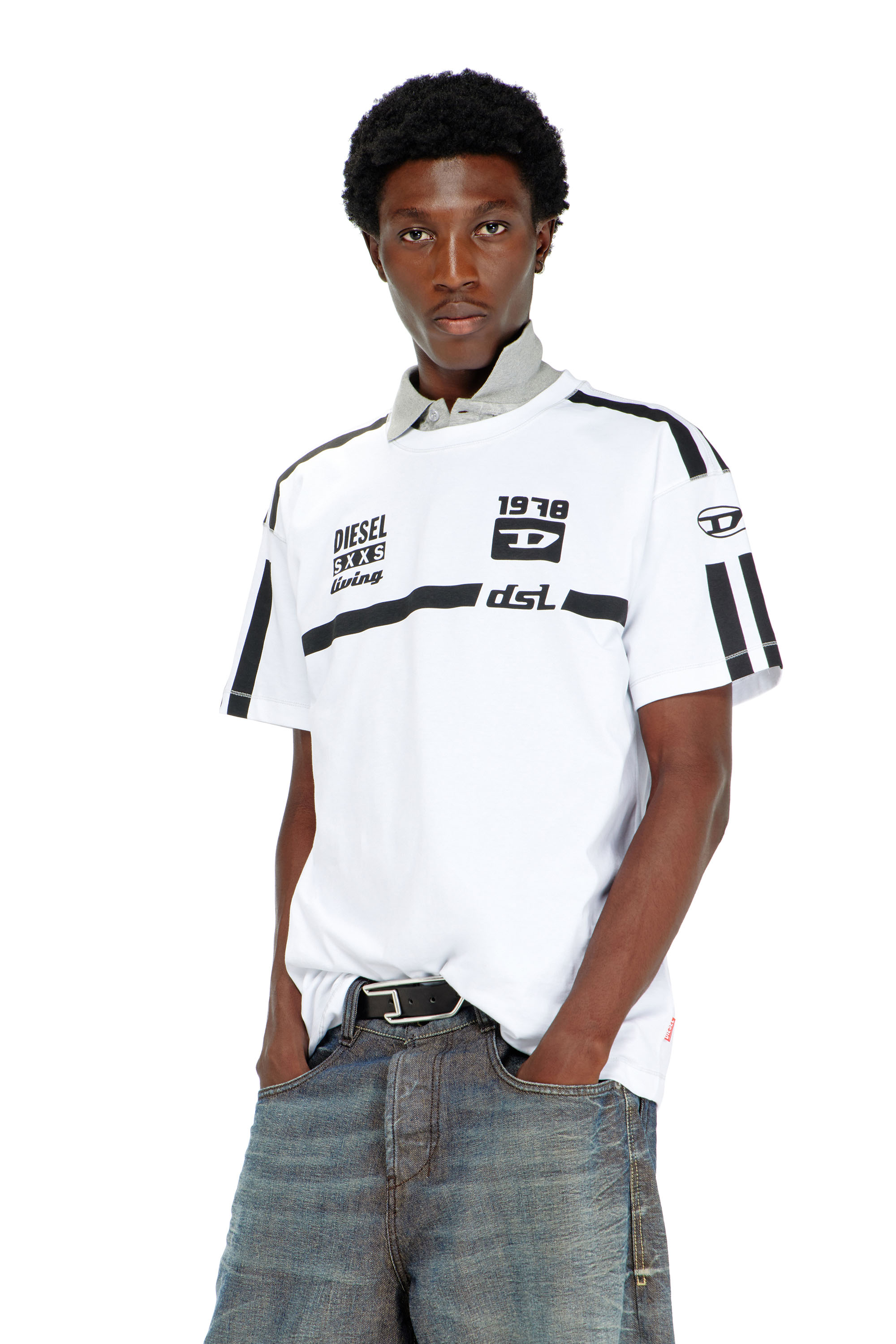 Diesel - T-NORM-V12, Man's Cotton T-shirt with contrast graphic prints in White - 3