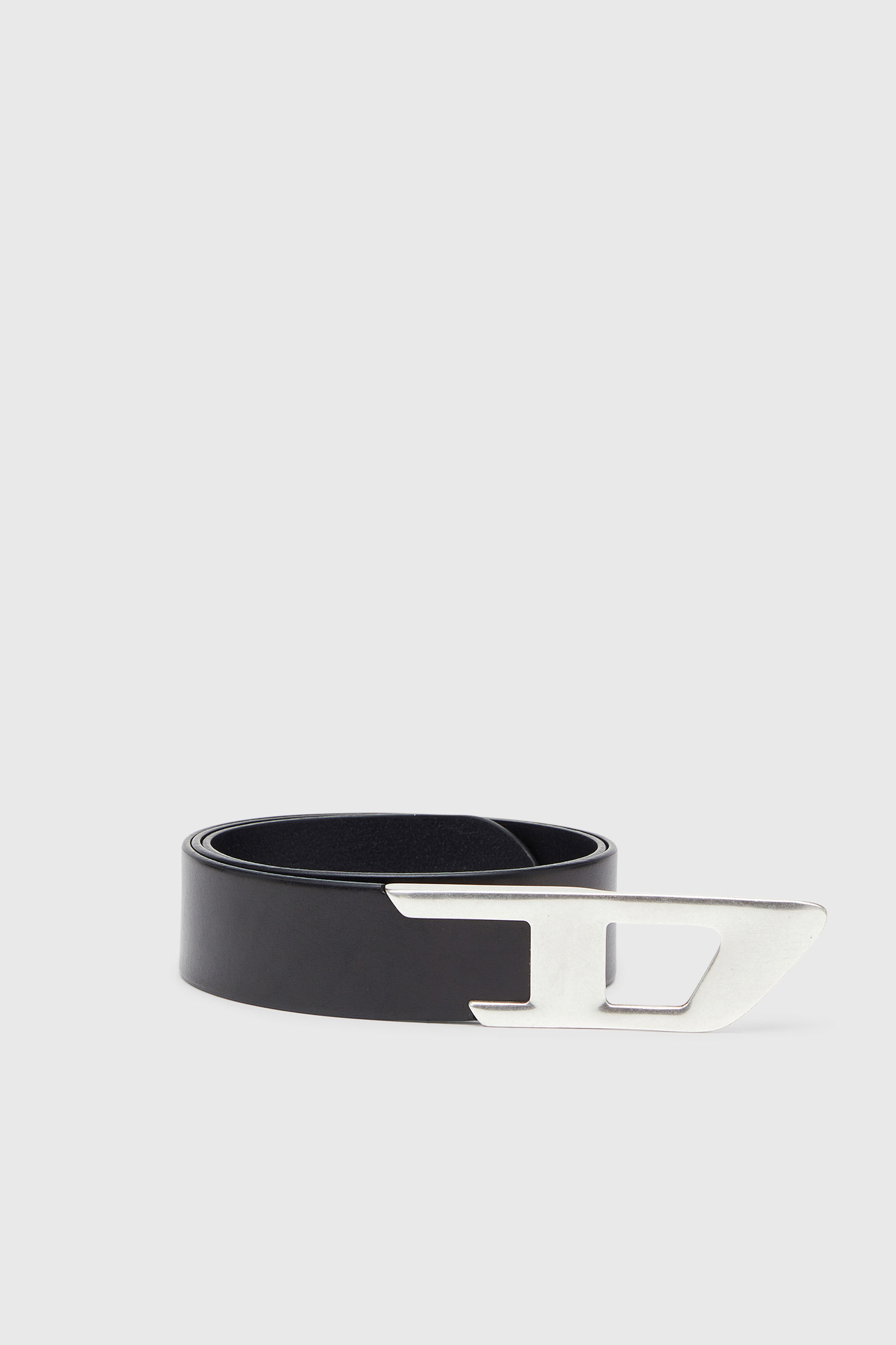 Diesel - B-D LOGO 2.0 40, Unisex's 4 cm leather belt with metal D buckle in Black/Silver - 1