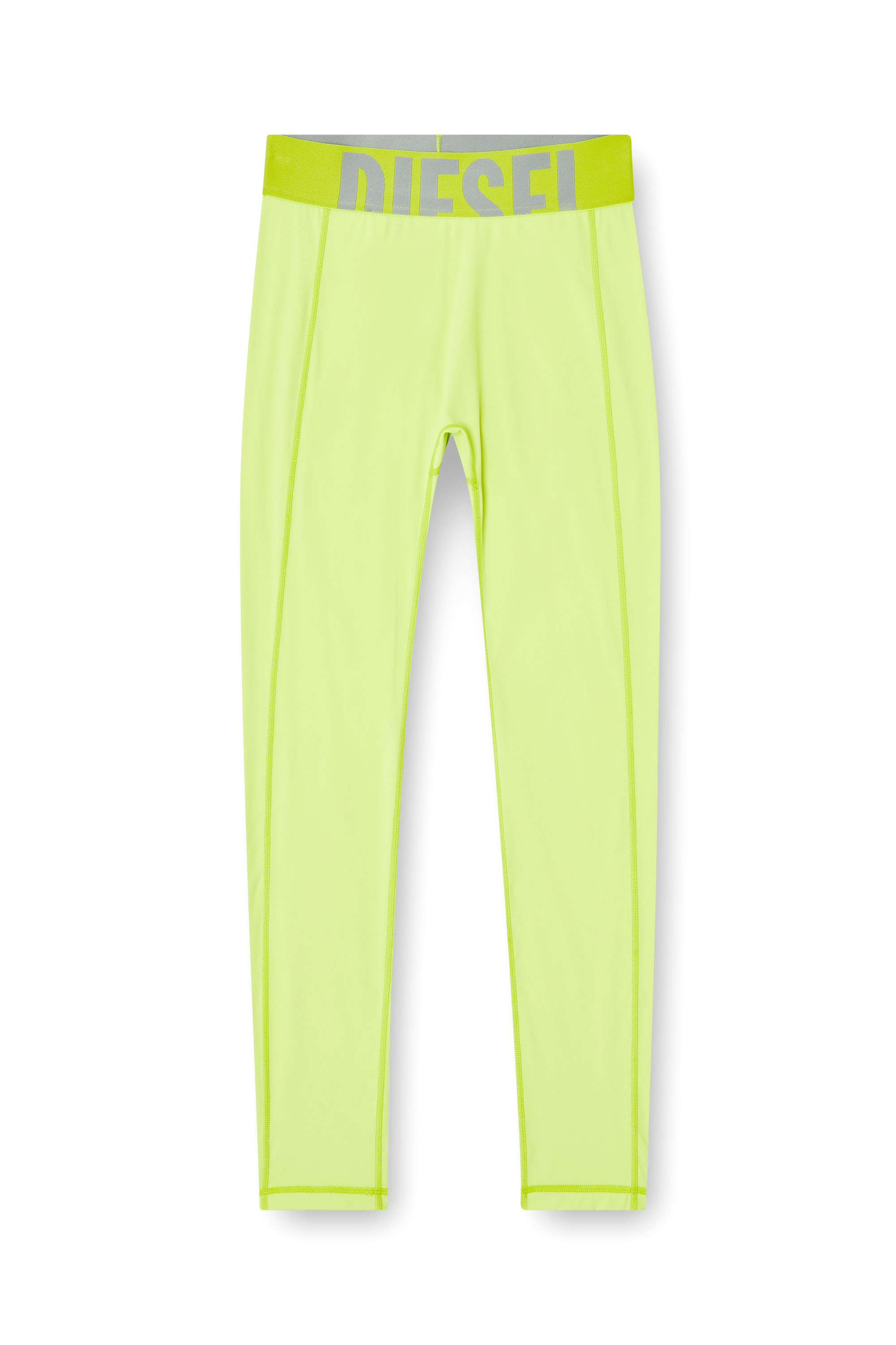 Diesel - ADELINE-D-POP, Woman's Microfibre leggings with cut-off logo in Green Fluo - 3