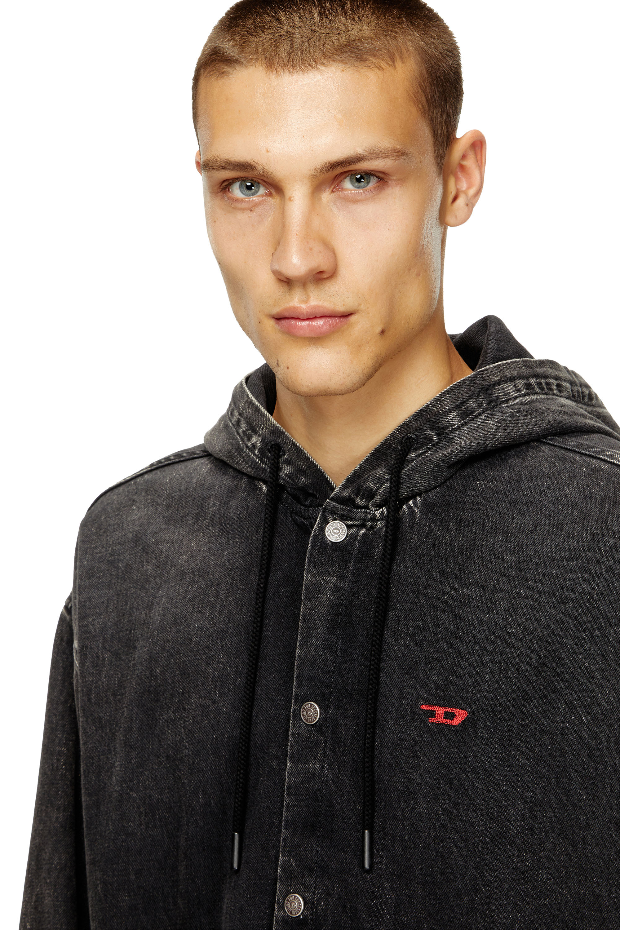 Diesel - D-DEWNY-HOOD, Man's Hybrid shirt in Tencel denim in Black - 5