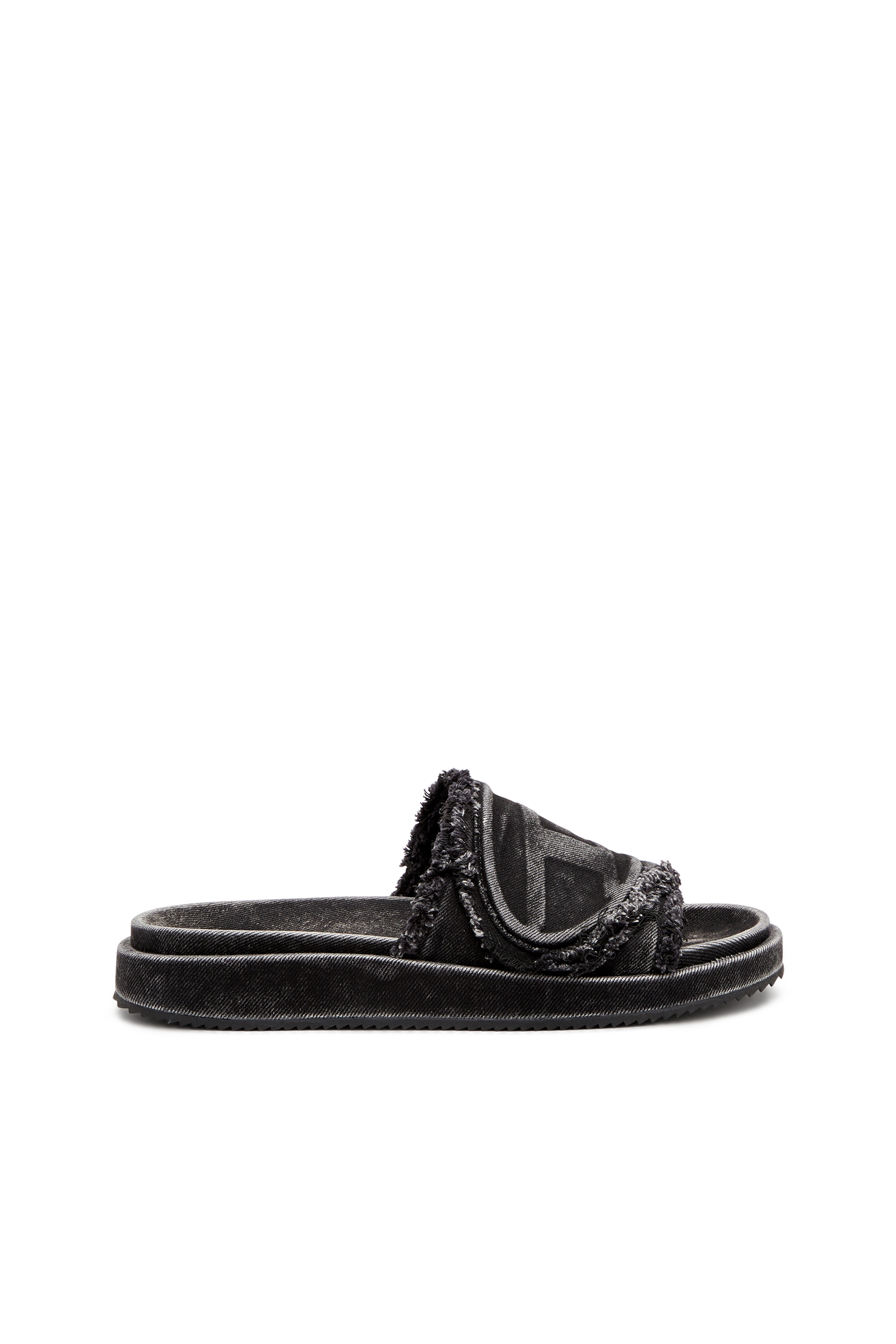 SA-SLIDE D OVAL, Black Diesel - SA-SLIDE D OVAL, Unisex's Sa-Slide D-Distressed denim slides in Black - 1