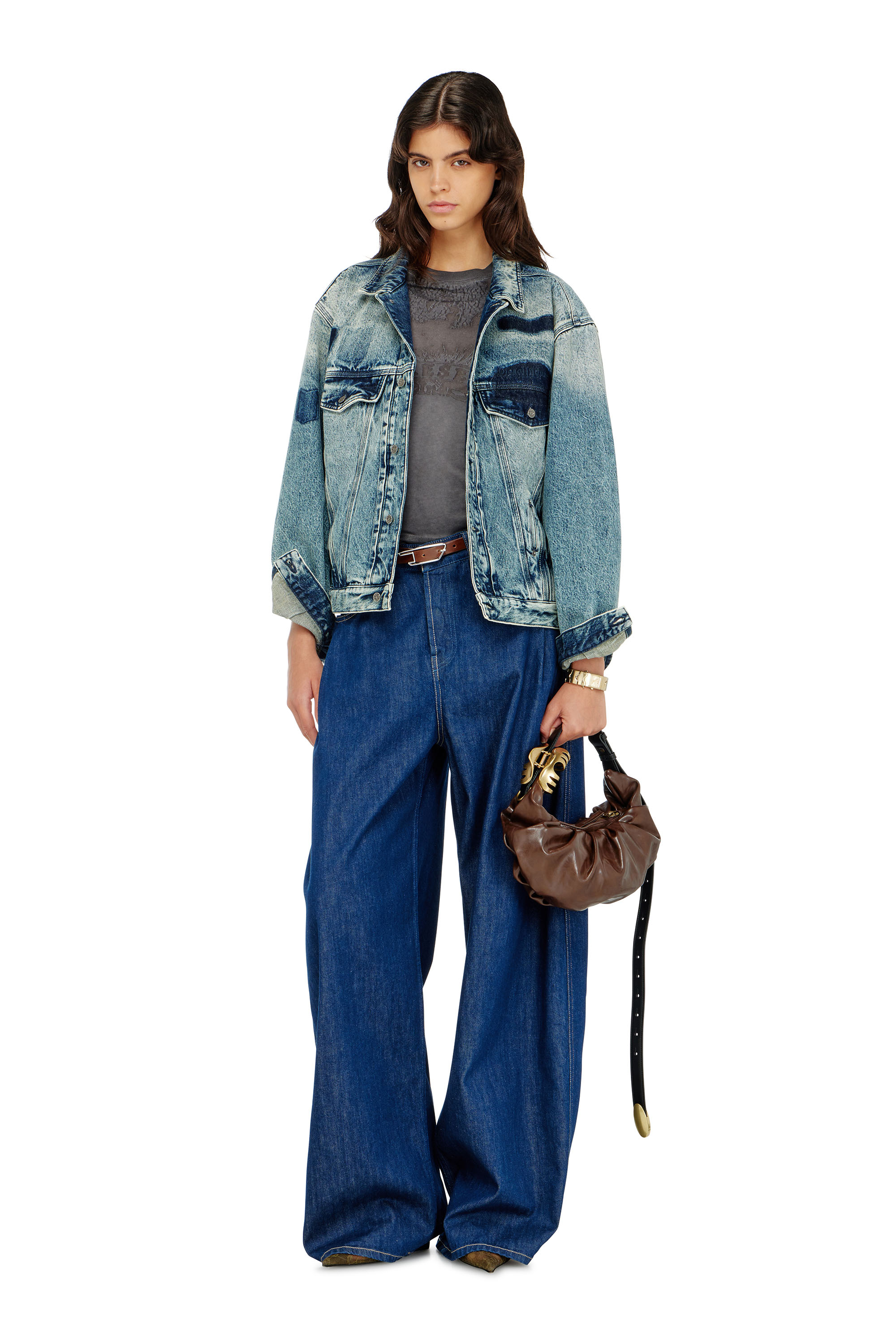 Diesel - D-DENVER-S2, Unisex's Trucker jacket with patch effects in Medium blue - 4