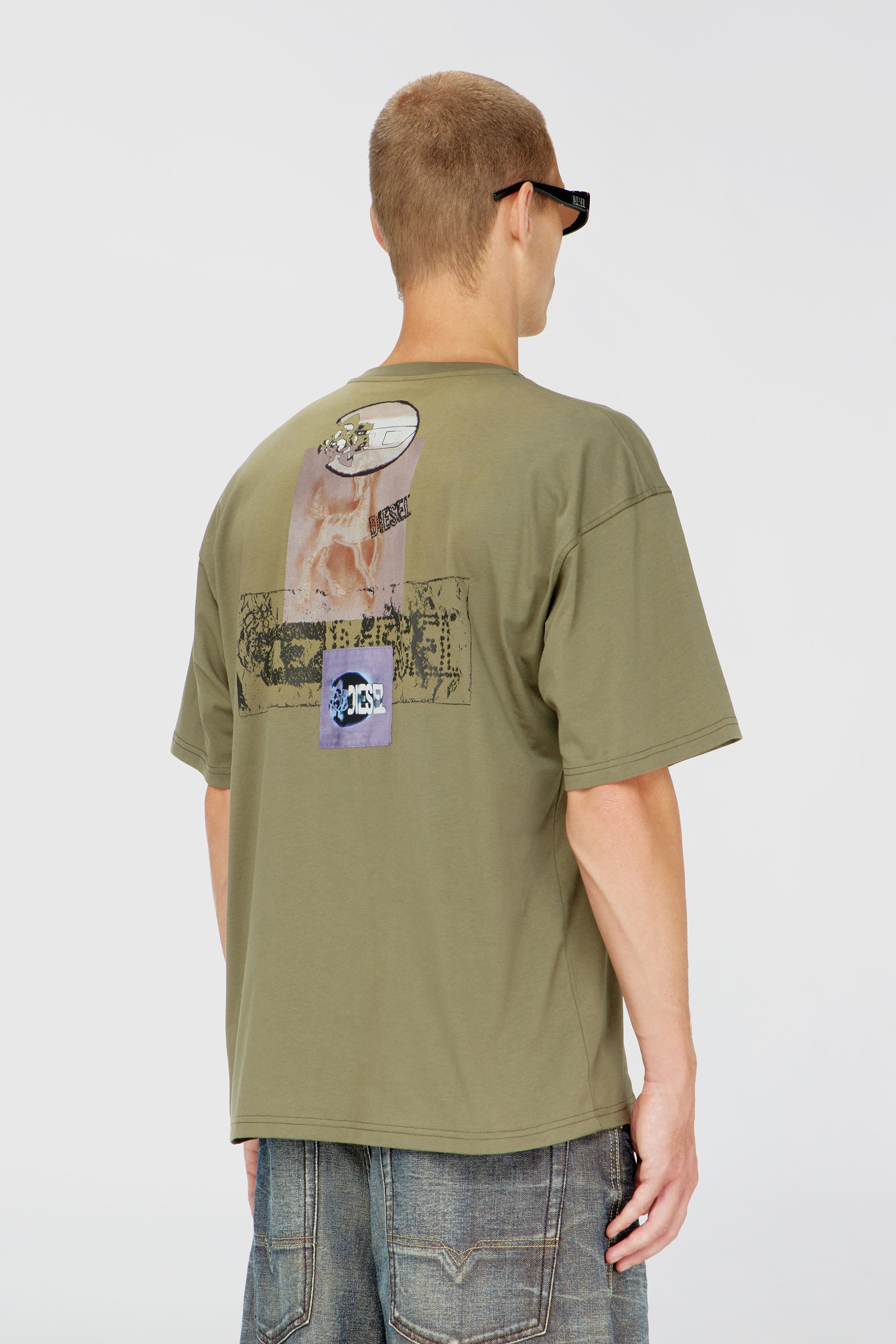 Diesel - T-BOXT-AA17, Man's T-shirt with graphic print and patches in Military Green - 4