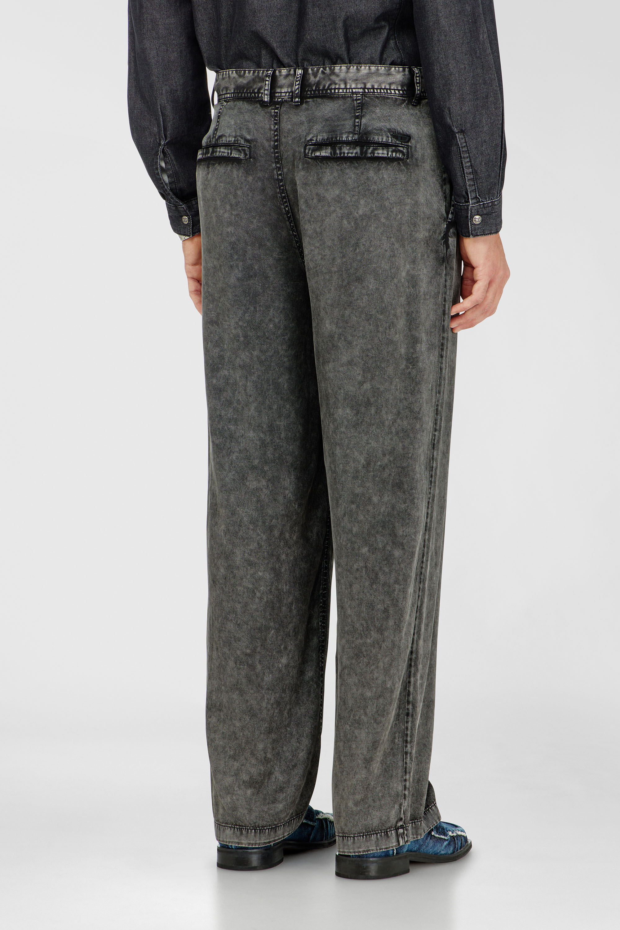 Diesel - P-FAUST-NIBC, Man's Wide-leg pants in denim-effect viscose in Black - 4