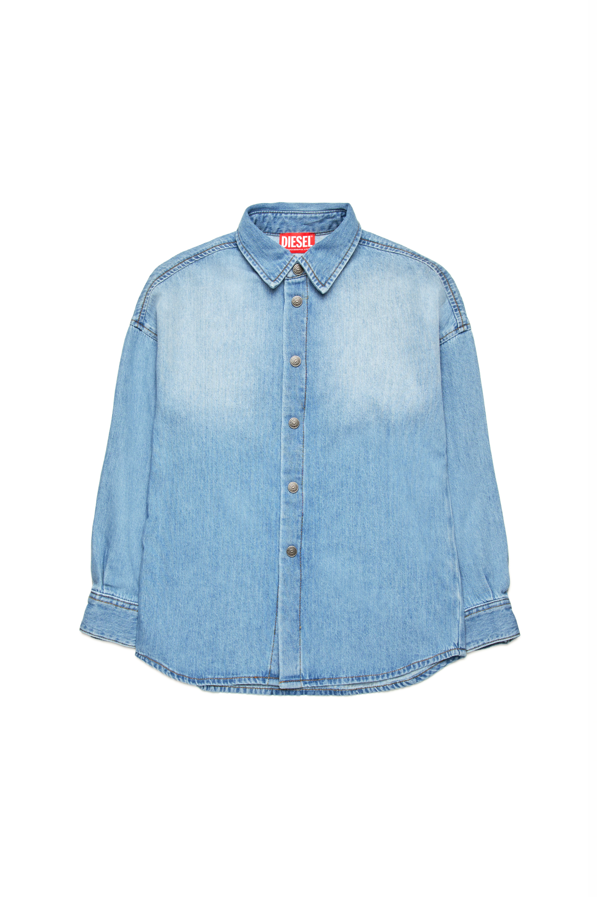 Diesel - CKAMA, Man's Denim shirt with frayed Oval D logo in Light Blue - 1