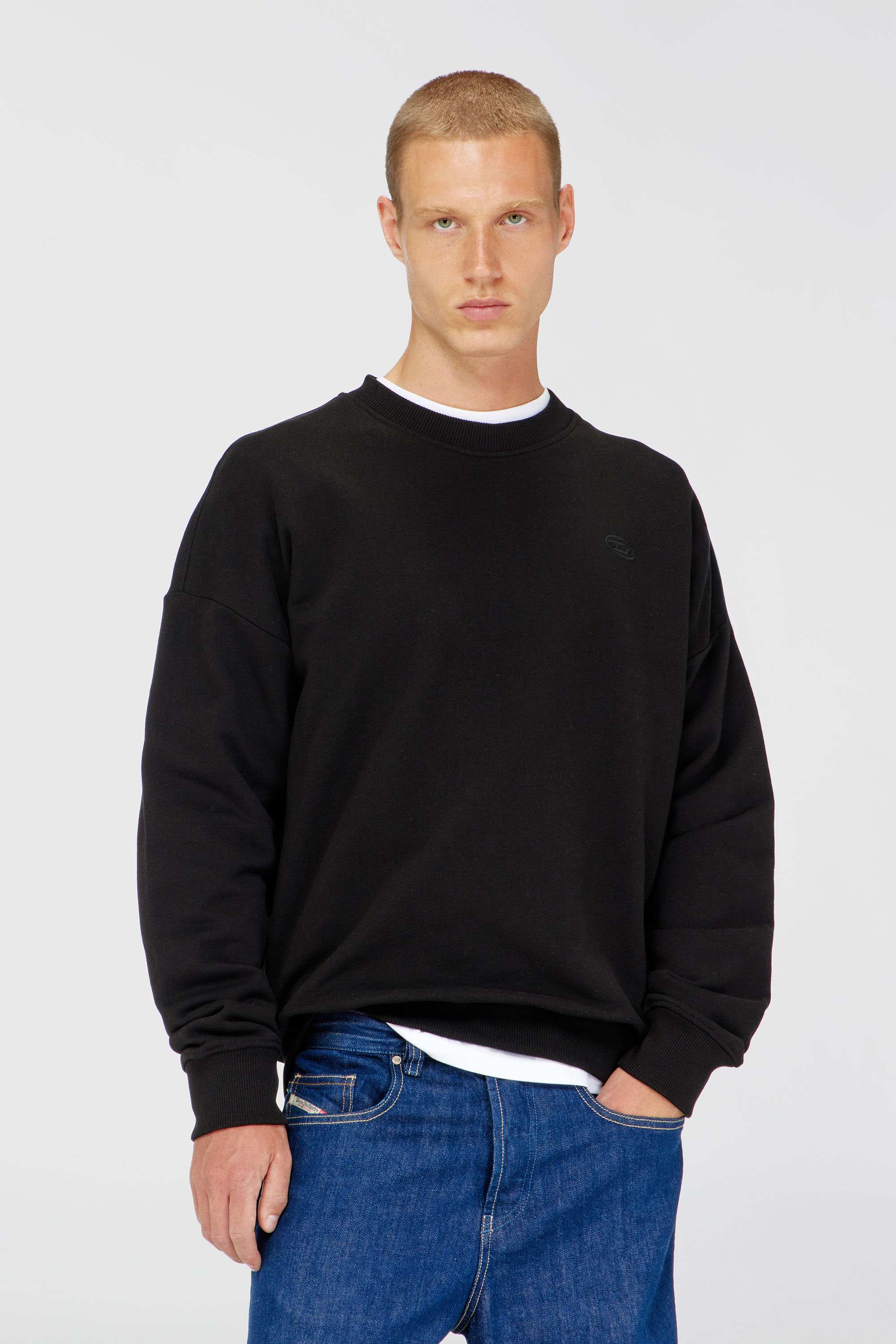 Diesel - S-ROB-MEGOVAL-D, Man's Sweatshirt with logo embroidery in Black - 1