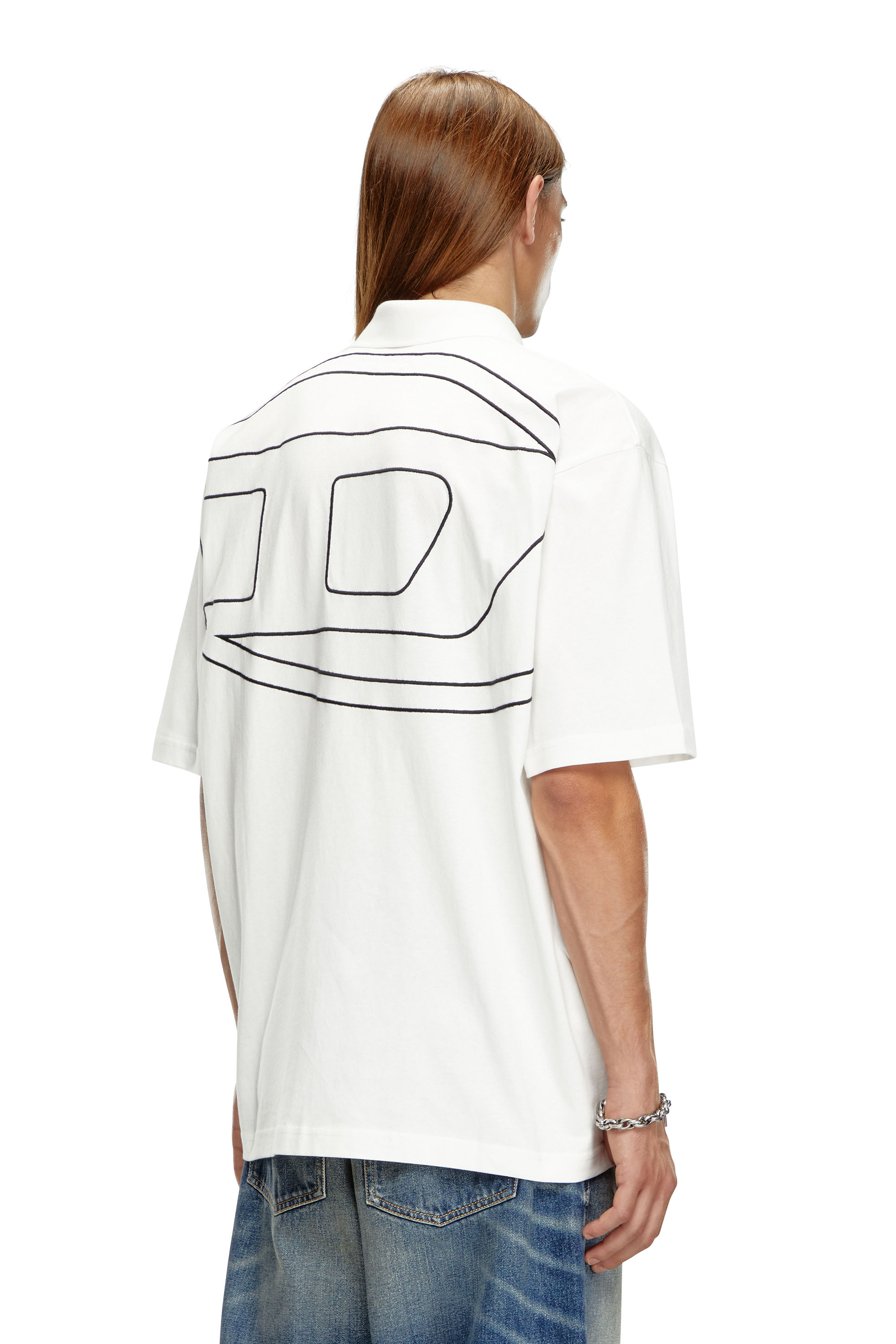 T-VORT-MEGOVAL-D, White/Black Diesel - T-VORT-MEGOVAL-D, Man's Polo shirt with maxi oval D embroidery in White/Black - 3