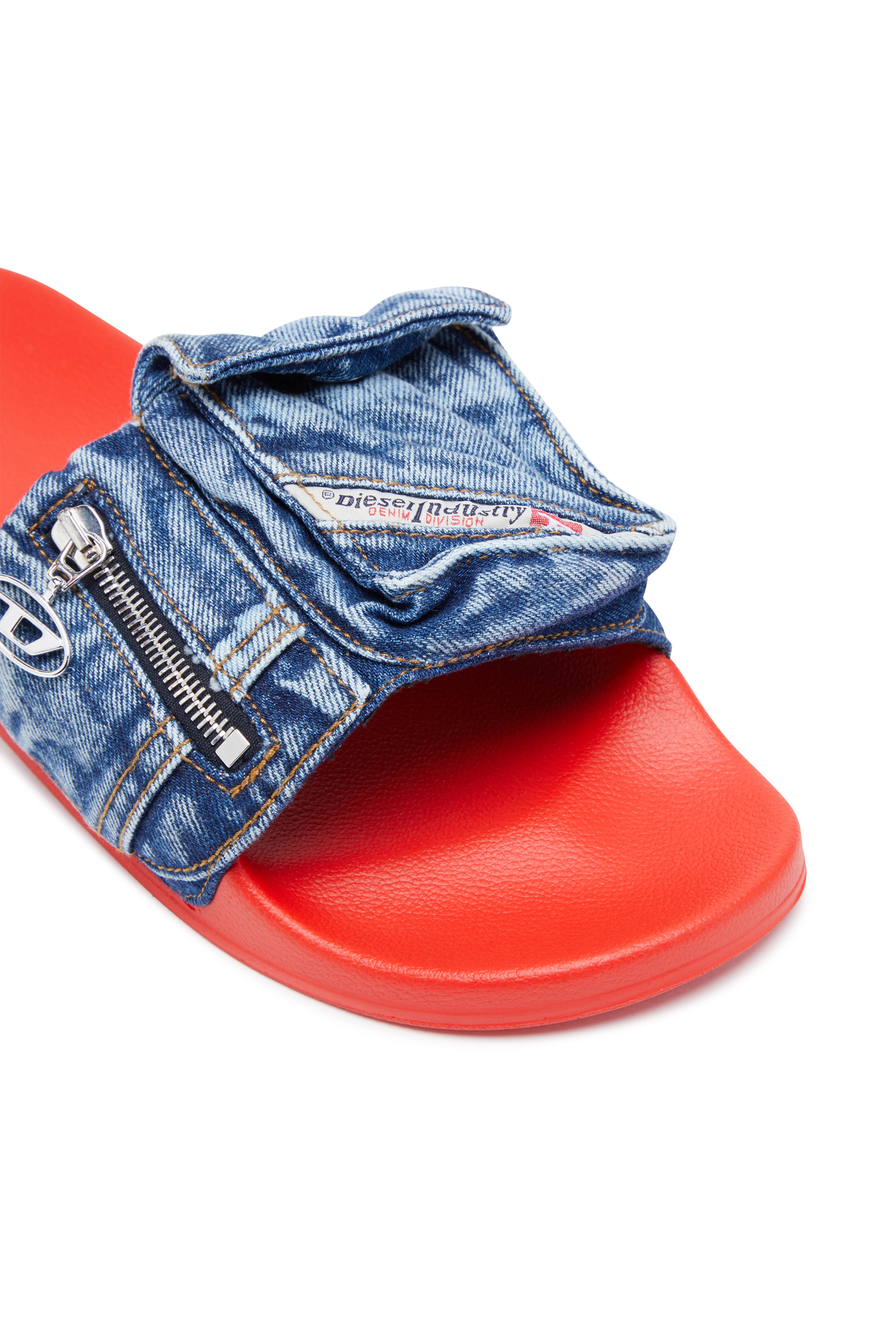 Diesel - SA-MAYEMI PK, Man's Sa-Mayemi PK - Denim pool slides with utility pockets in Blue/Red - 6