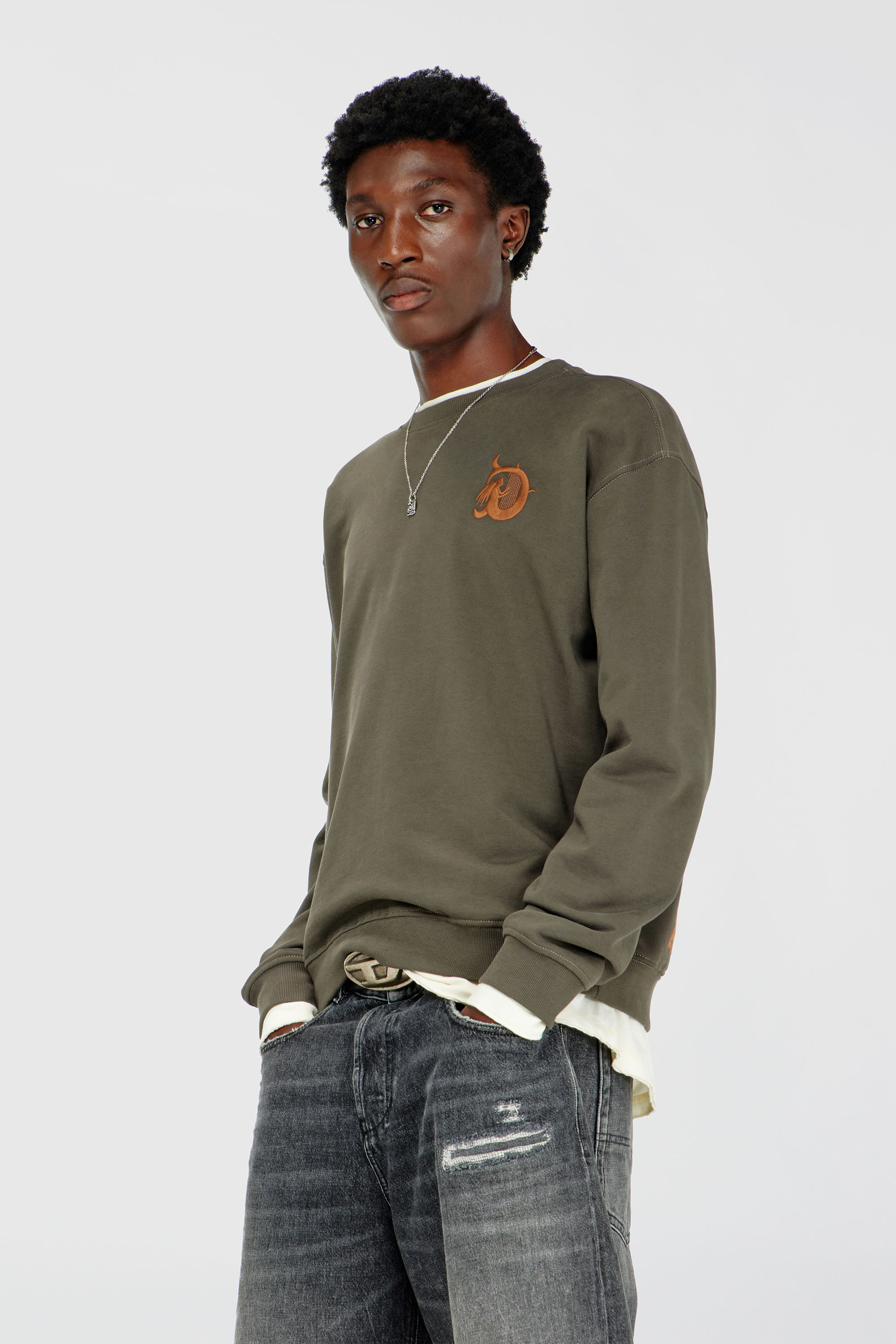 Diesel - S-NORM-AA4, Man's Sweatshirt with embroidery and flock print in Military Green - 1