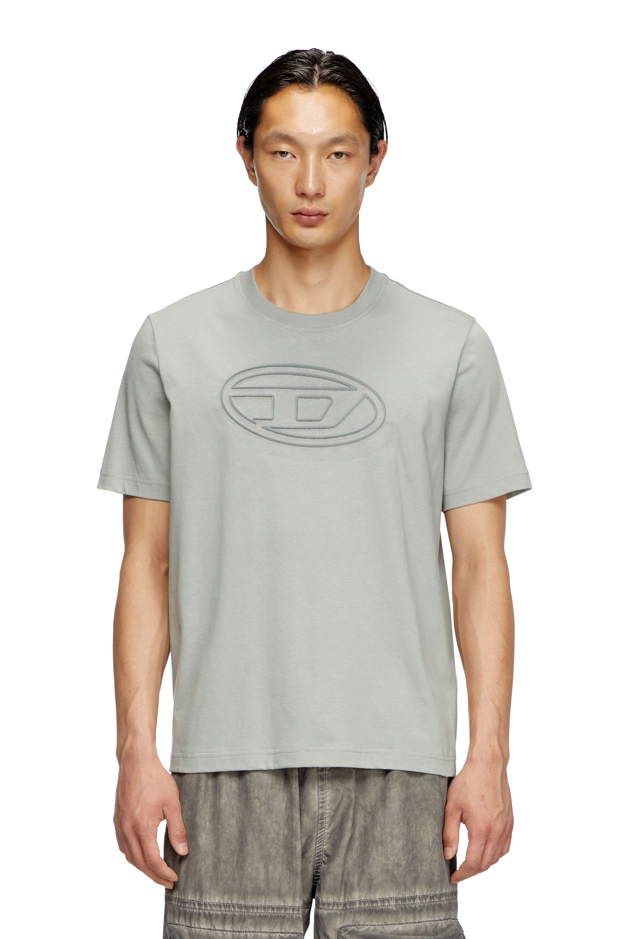 Diesel - T-ADJUST-BIGOVAL, Man's T-shirt with embossed Oval D in Light Grey - 1