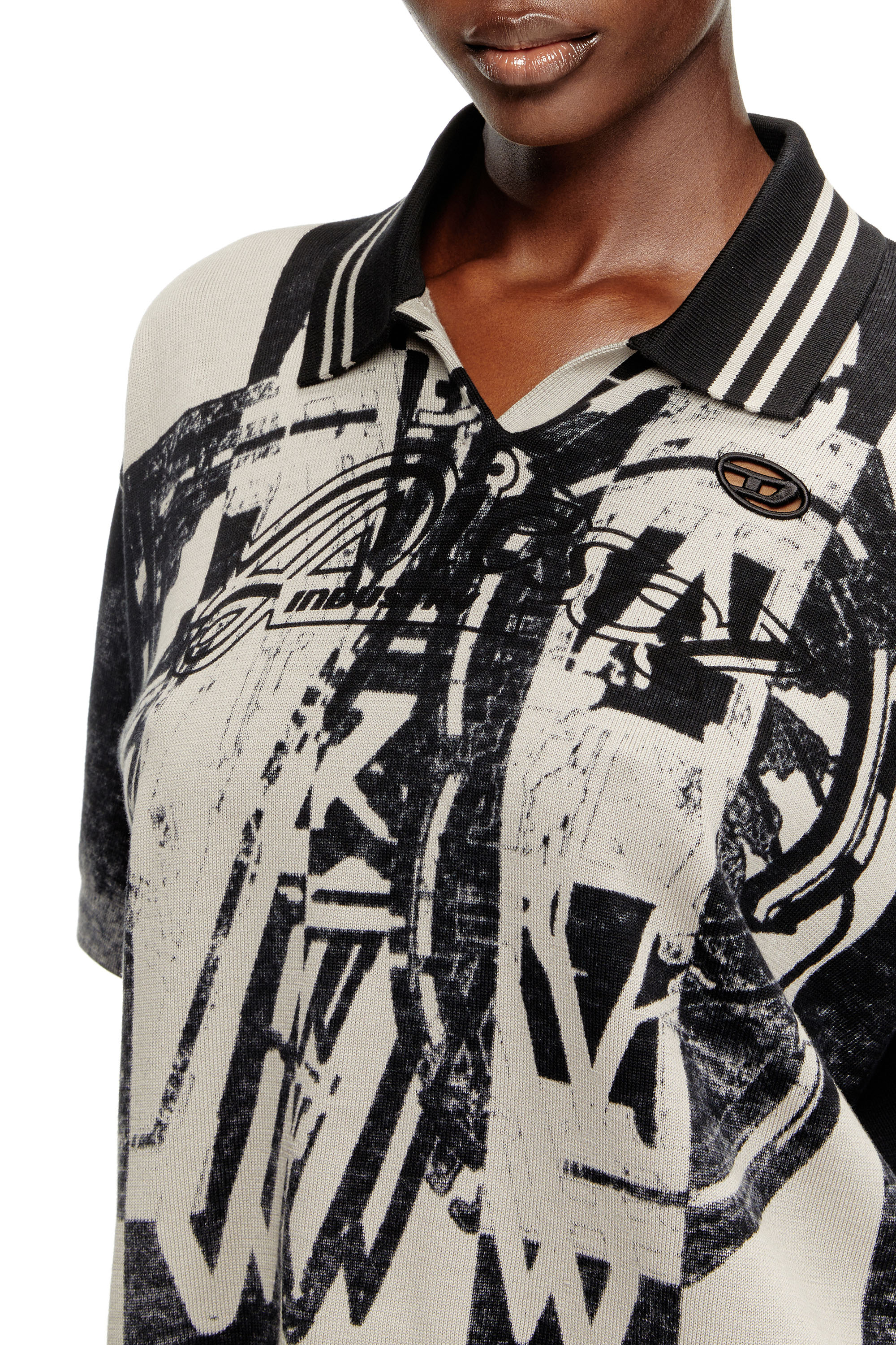 Diesel - M-OLIBA-POLO, Woman's Striped polo jumper with 78 logo in Black/White - 5