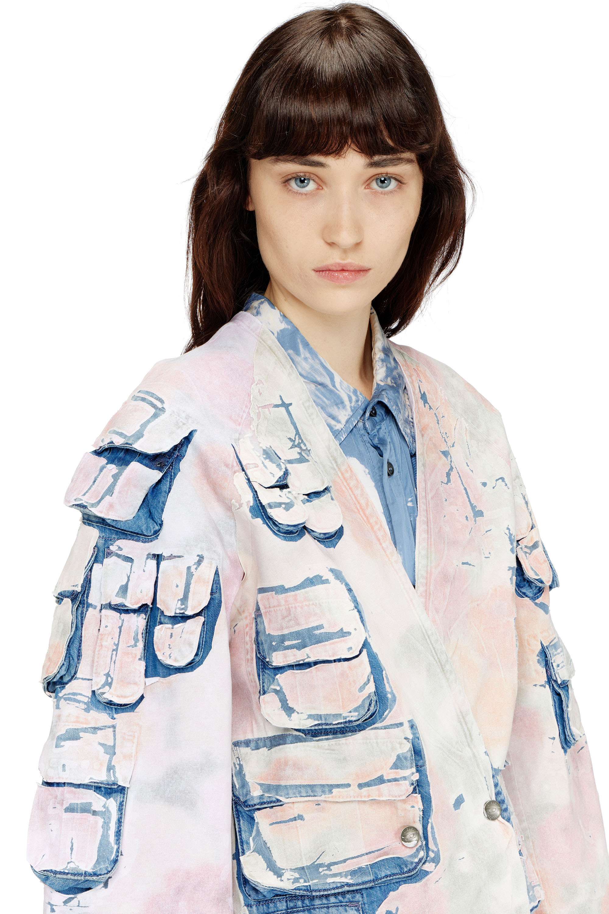 Diesel - DE-SELDOR-FSI, Woman's Denim coat with peel-off check jersey in Blue/Pink - 5