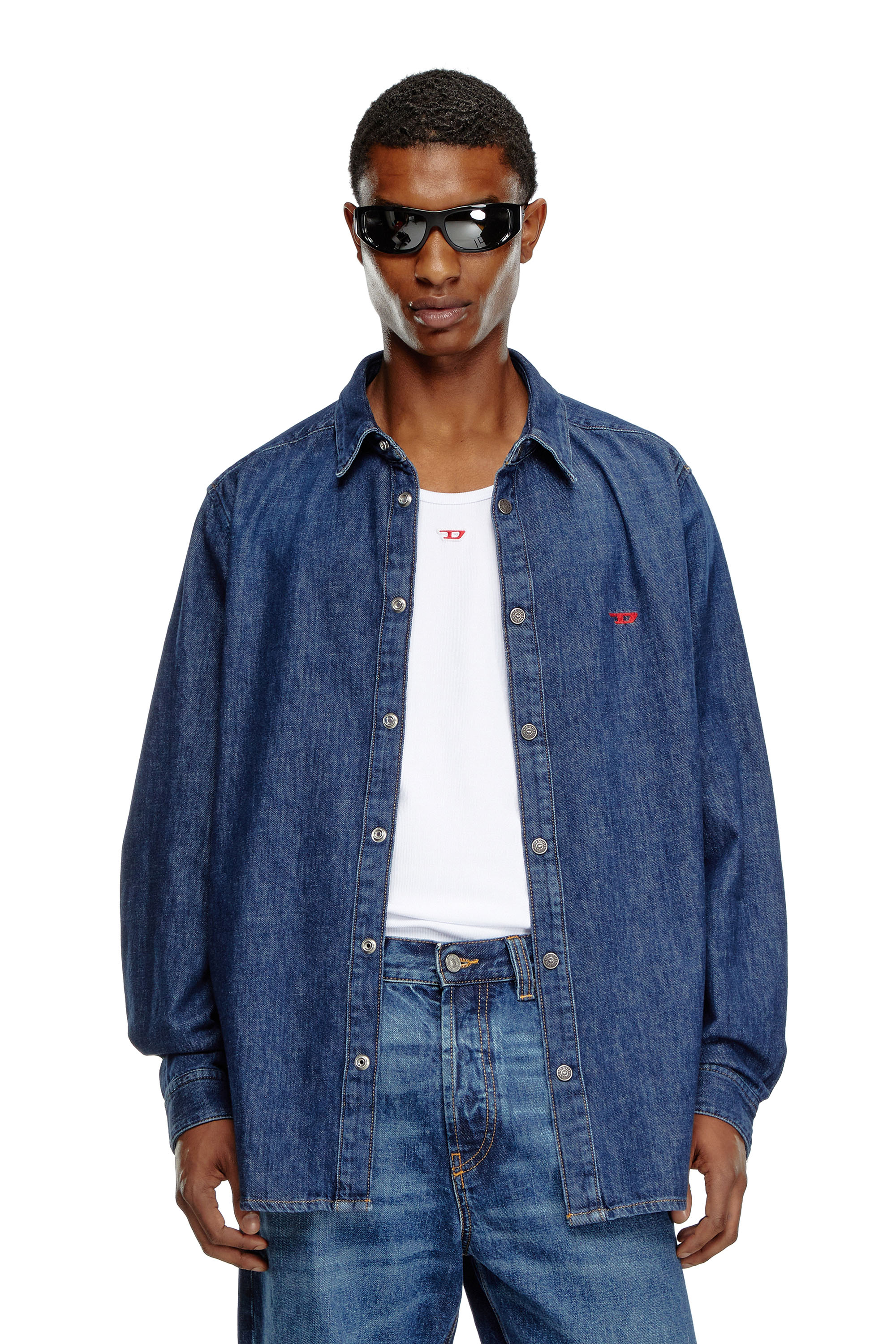 Diesel - D-SIMPLY, Man's Shirt in denim in Dark Blue - 1