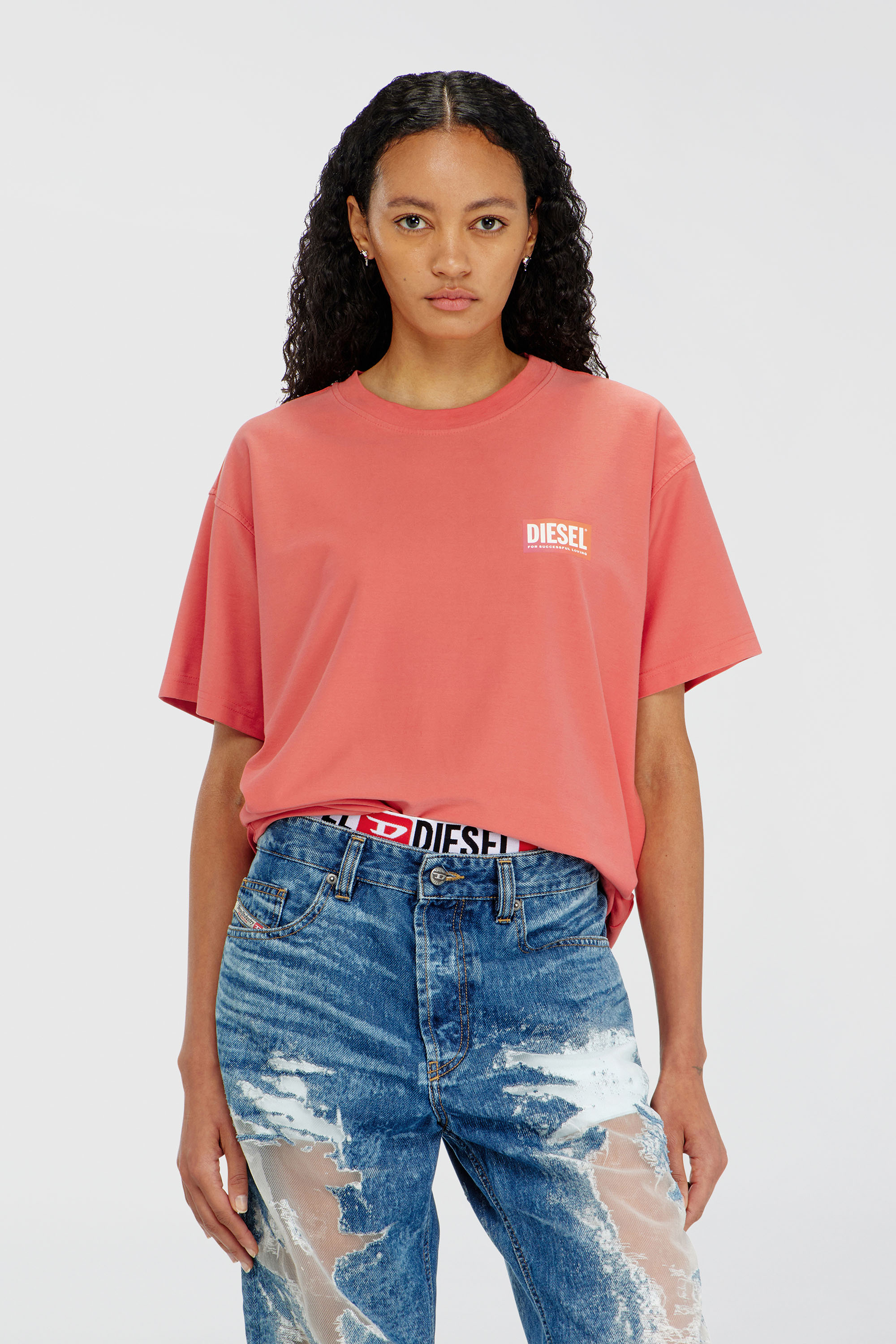 Diesel - PR-T-NORM-CHITIND-R, Unisex's T-shirt with transparent back logo in Coral Rose - 5