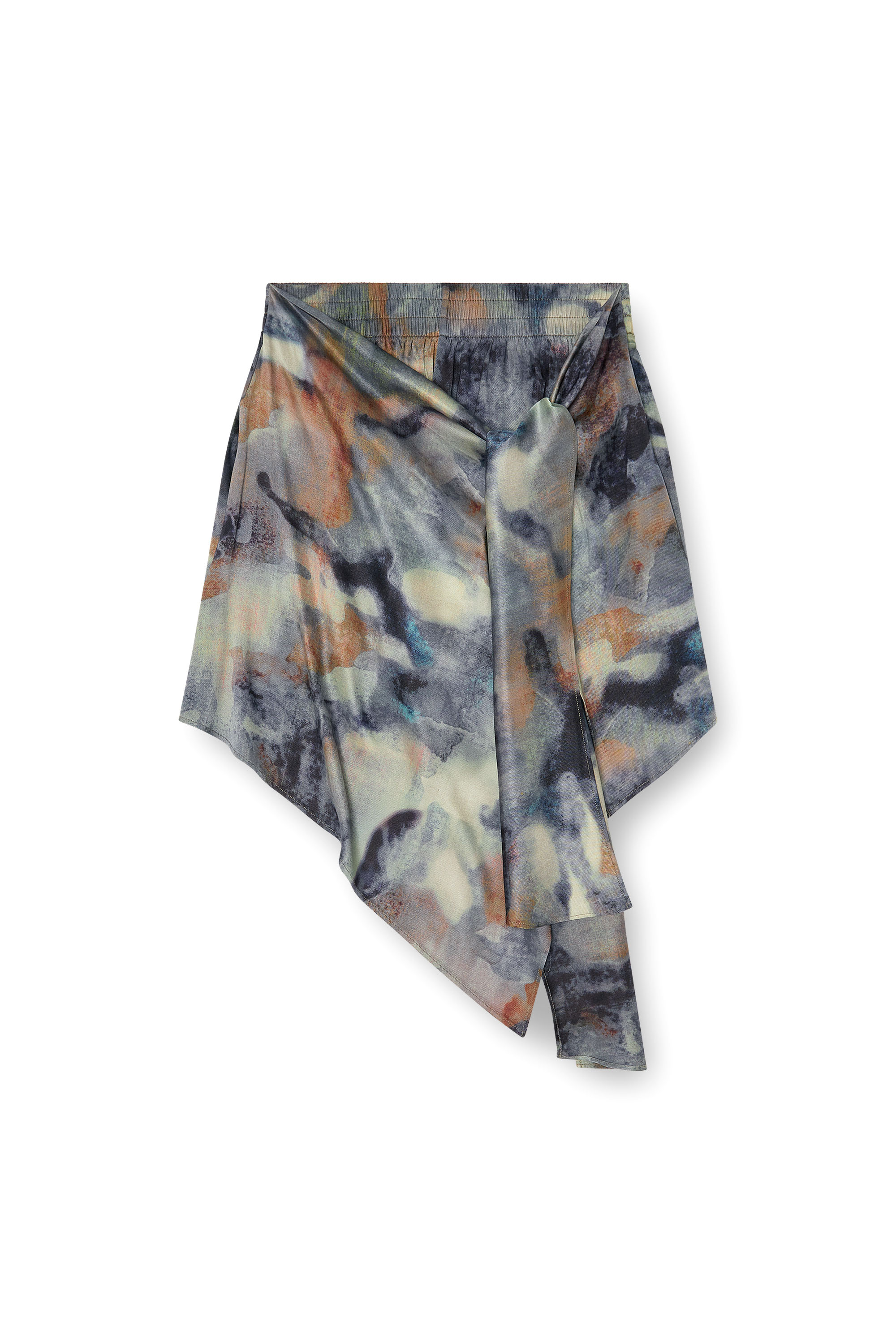 Diesel - S-TALIA, Woman's Knotted skort in printed satin in Blue/Green - 3