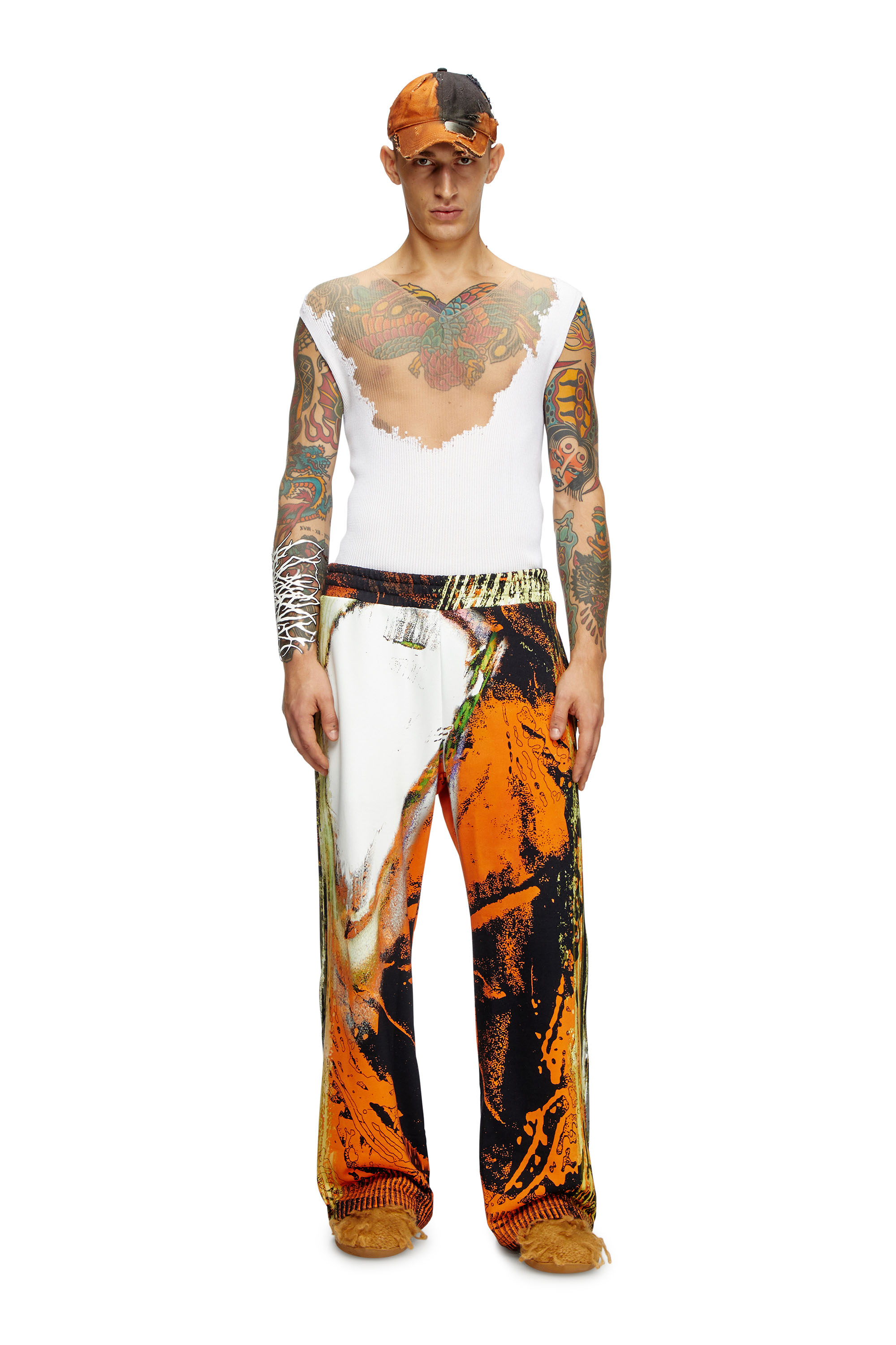 Diesel - P-MARTE, Man's Track pants with Pop print in Black/Orange - 2