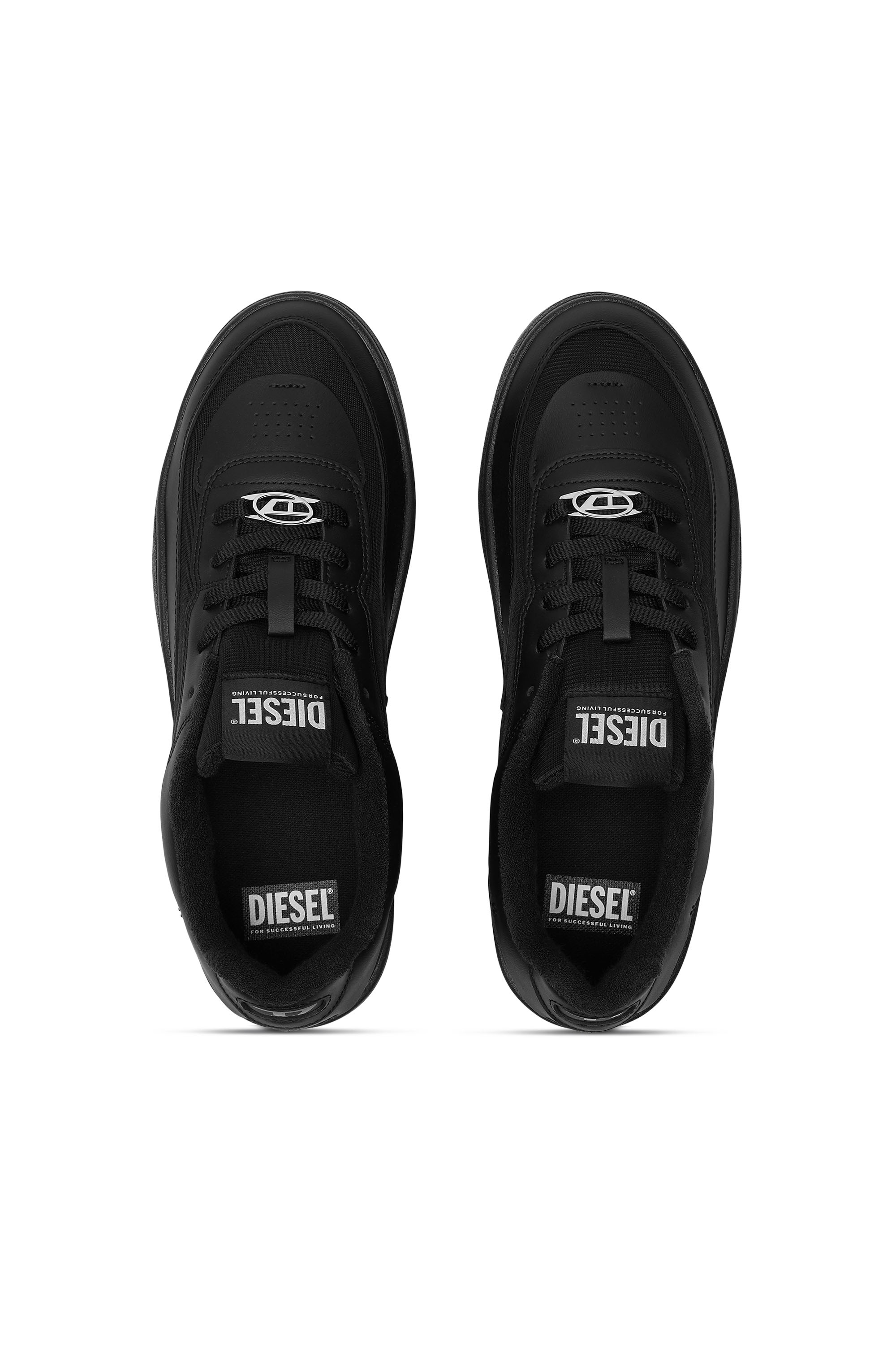 Diesel - S-OVAL SKATE LOW, Man's S-Oval Skate-Fabric-panelled leather sneakers in Black - 4
