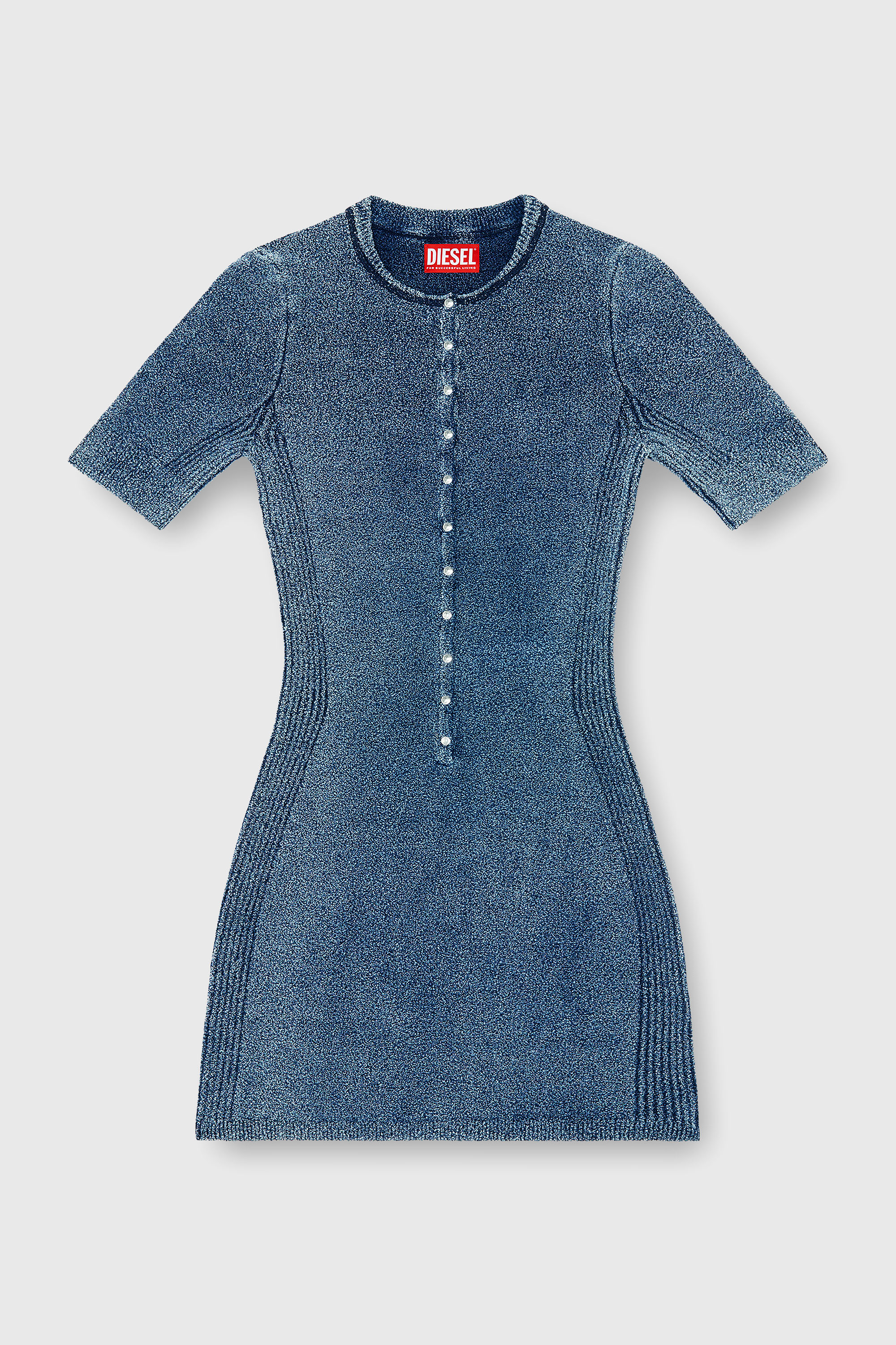 Diesel - M-ESTEE DRESS, Woman's Short dress in indigo boucl&eacute; knit in Medium blue - 1
