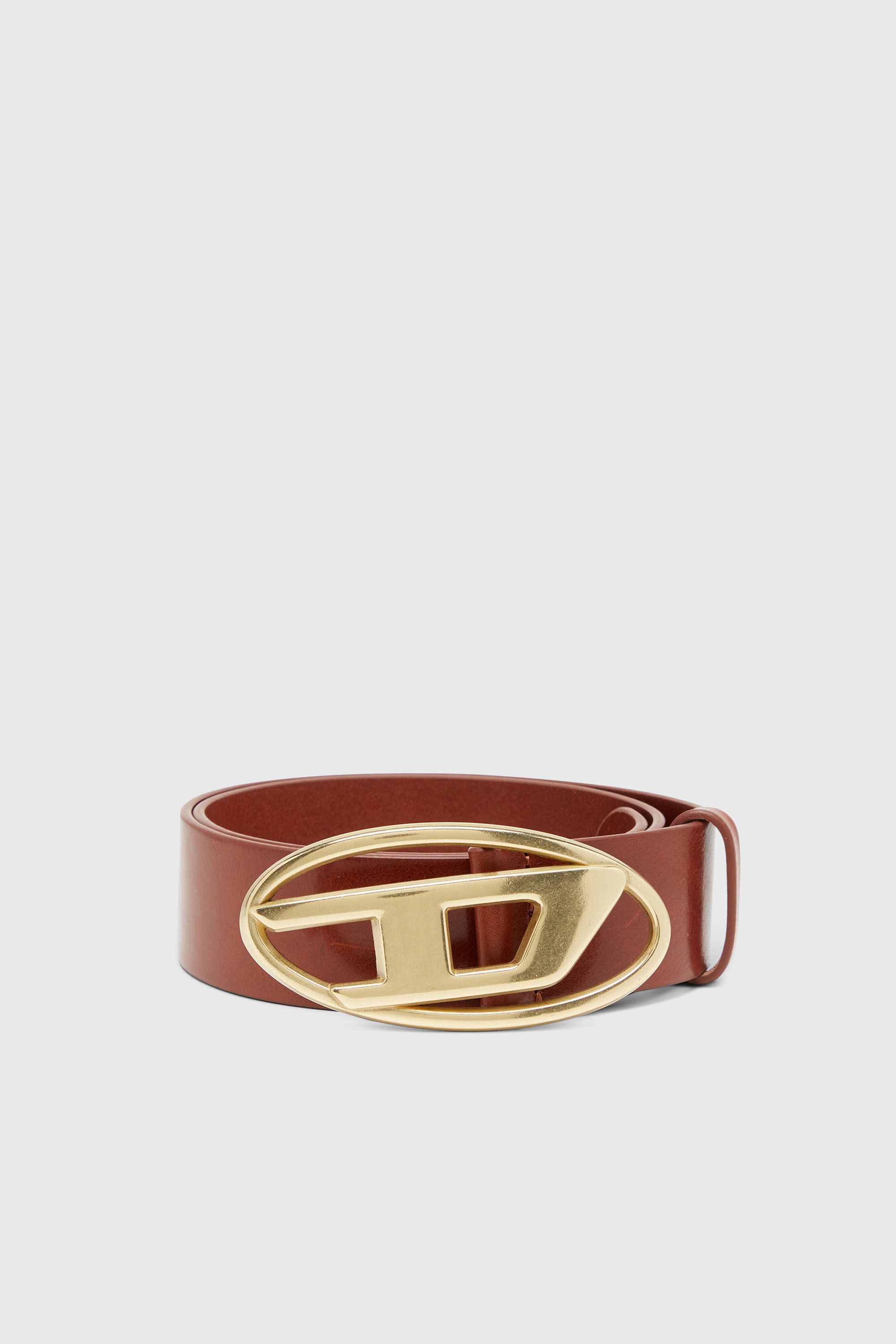 Diesel - B-1DR W, Unisex's 4 cm leather belt with Oval D buckle in Brown/Gold - 1
