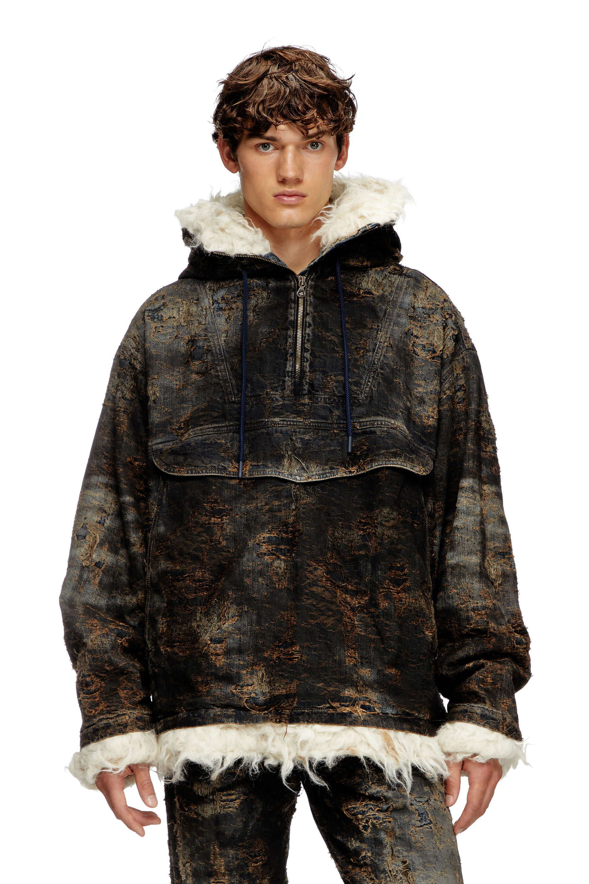 Diesel - D-ARAK-FSF, Unisex's Anorak in coated jacquard denim in Black/Dark grey - 2