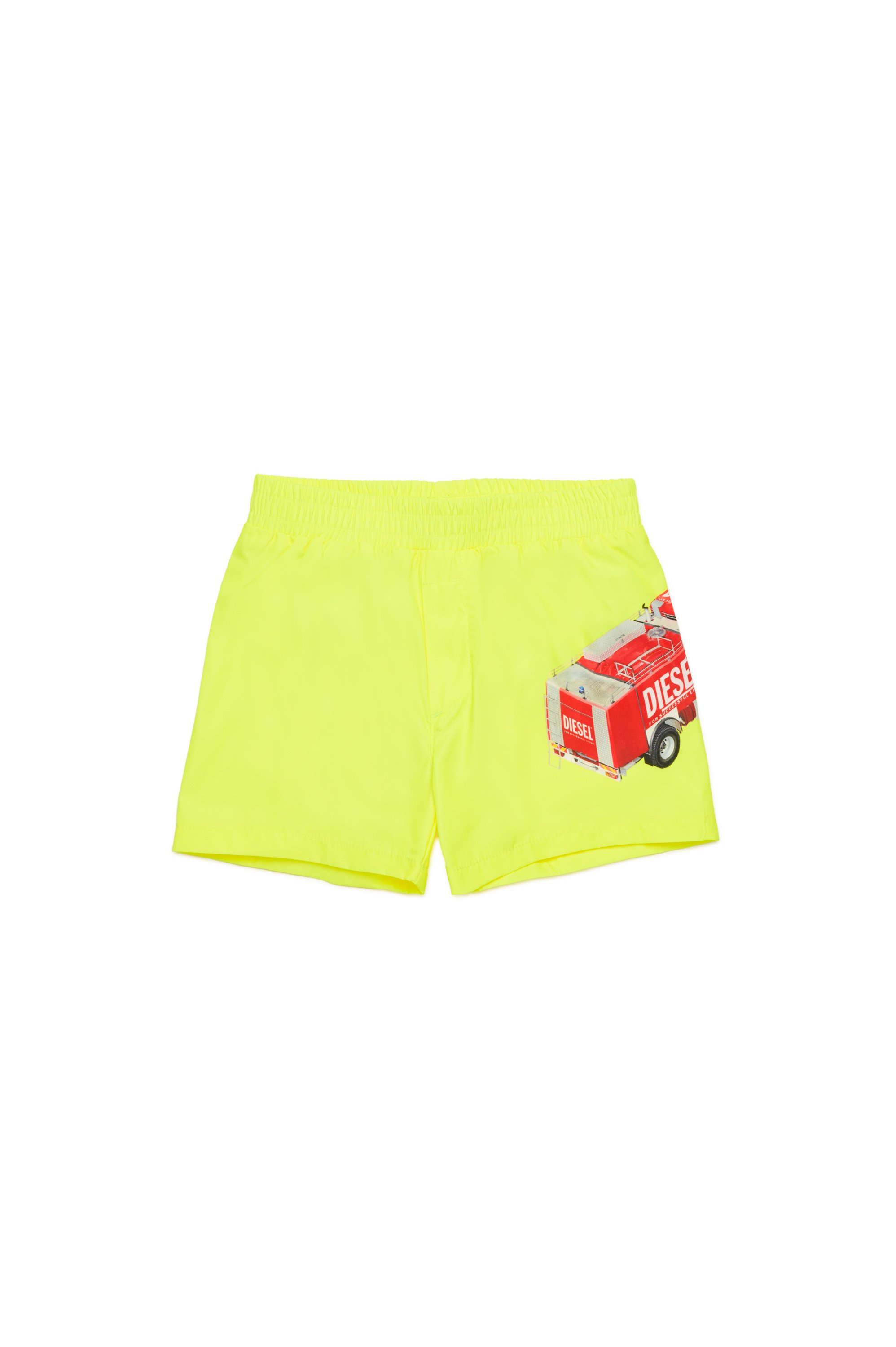 Diesel - MIPERRIB, Man's Swim shorts with fire truck print in Yellow Fluo - 1