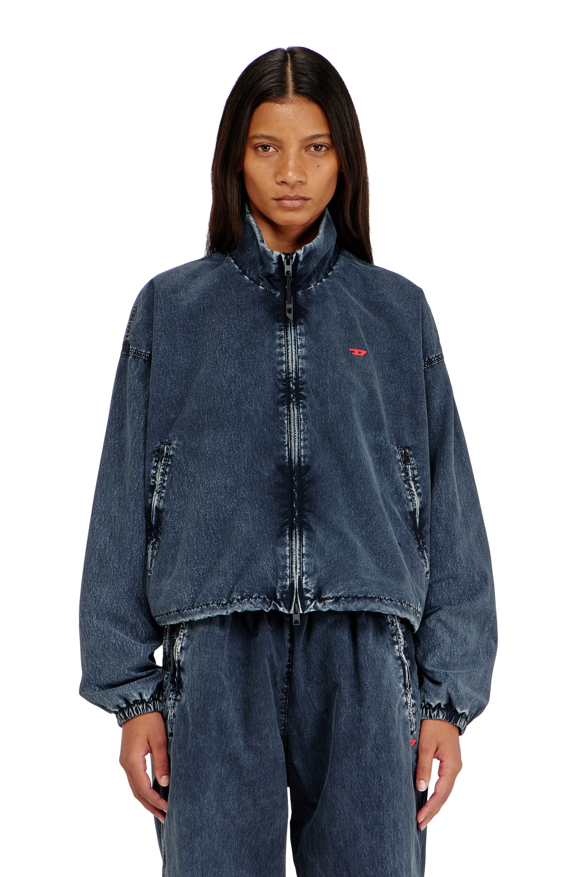 Diesel - G-LEAMER, Woman's Windbreaker jacket in acid-wash Taslan in Dark Blue - 3