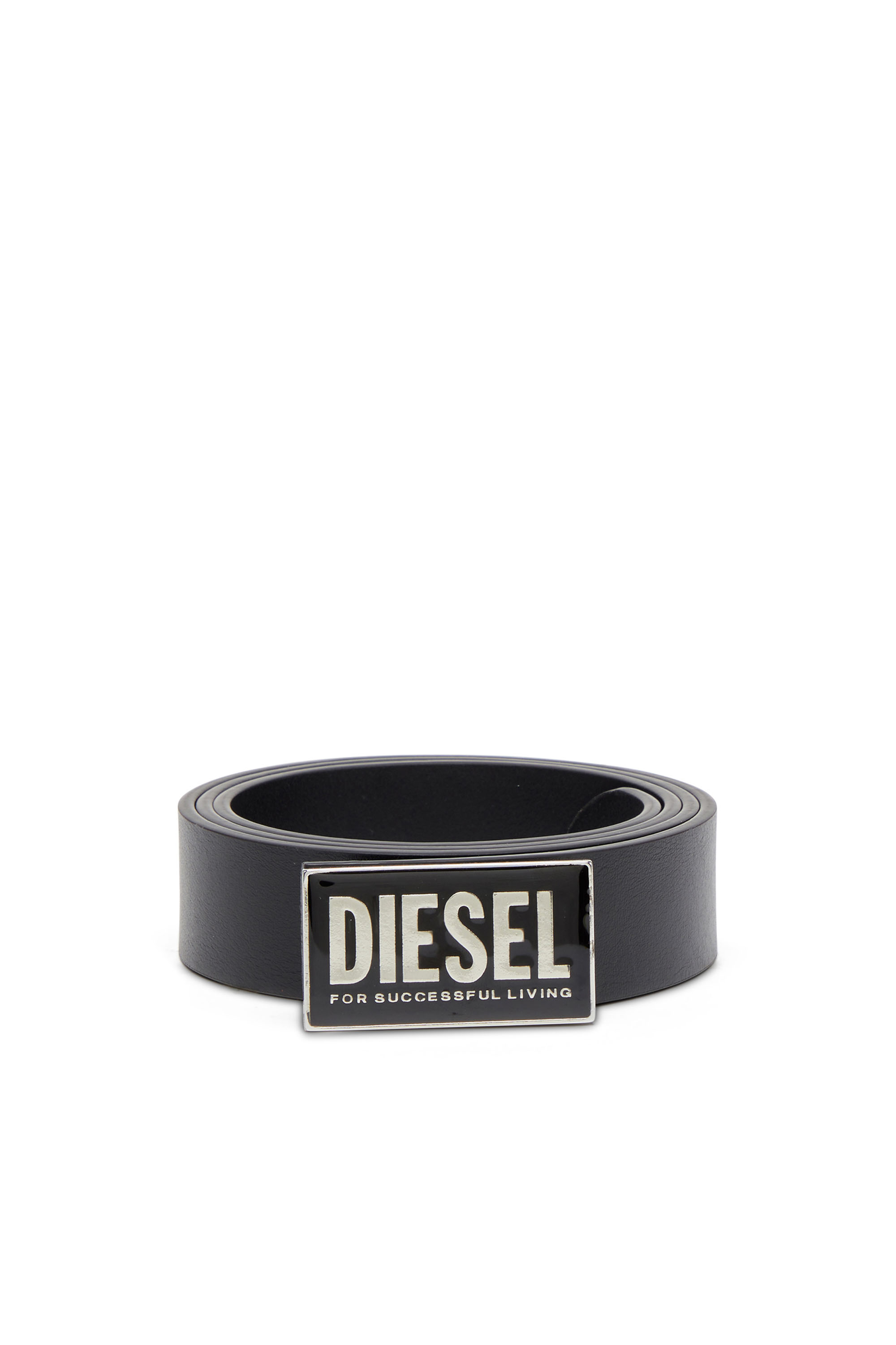 Diesel - B-GLOSSY II, Man's 3cm leather belt with glossy logo buckle in Black - 1