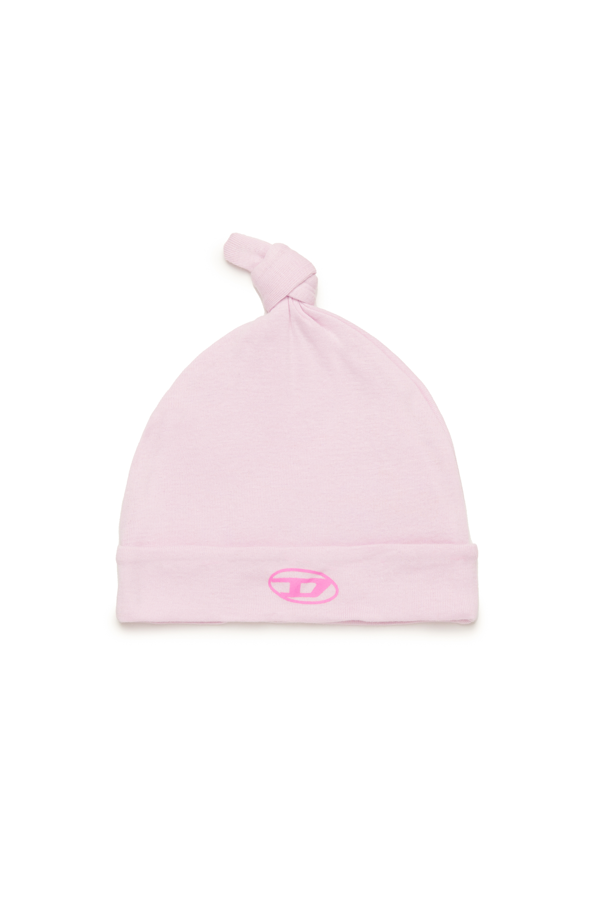 Diesel - FAMOUS-NB, Unisex's Knotted baby beanie with Oval D logo in Pink - 1