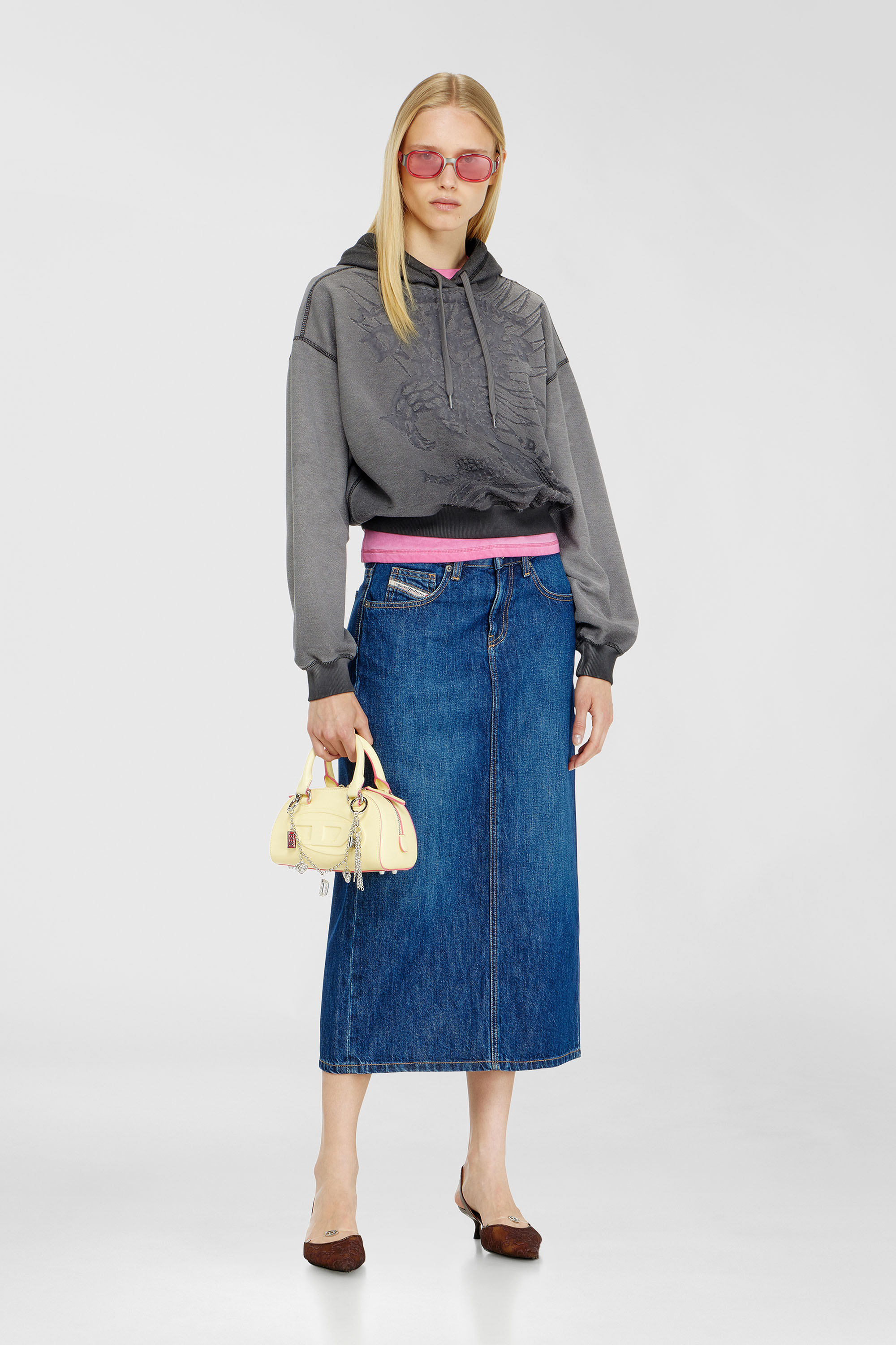 Diesel - F-SUNNY-HOOD, Woman's Hoodie with d&eacute;vor&eacute; print in Grey - 1