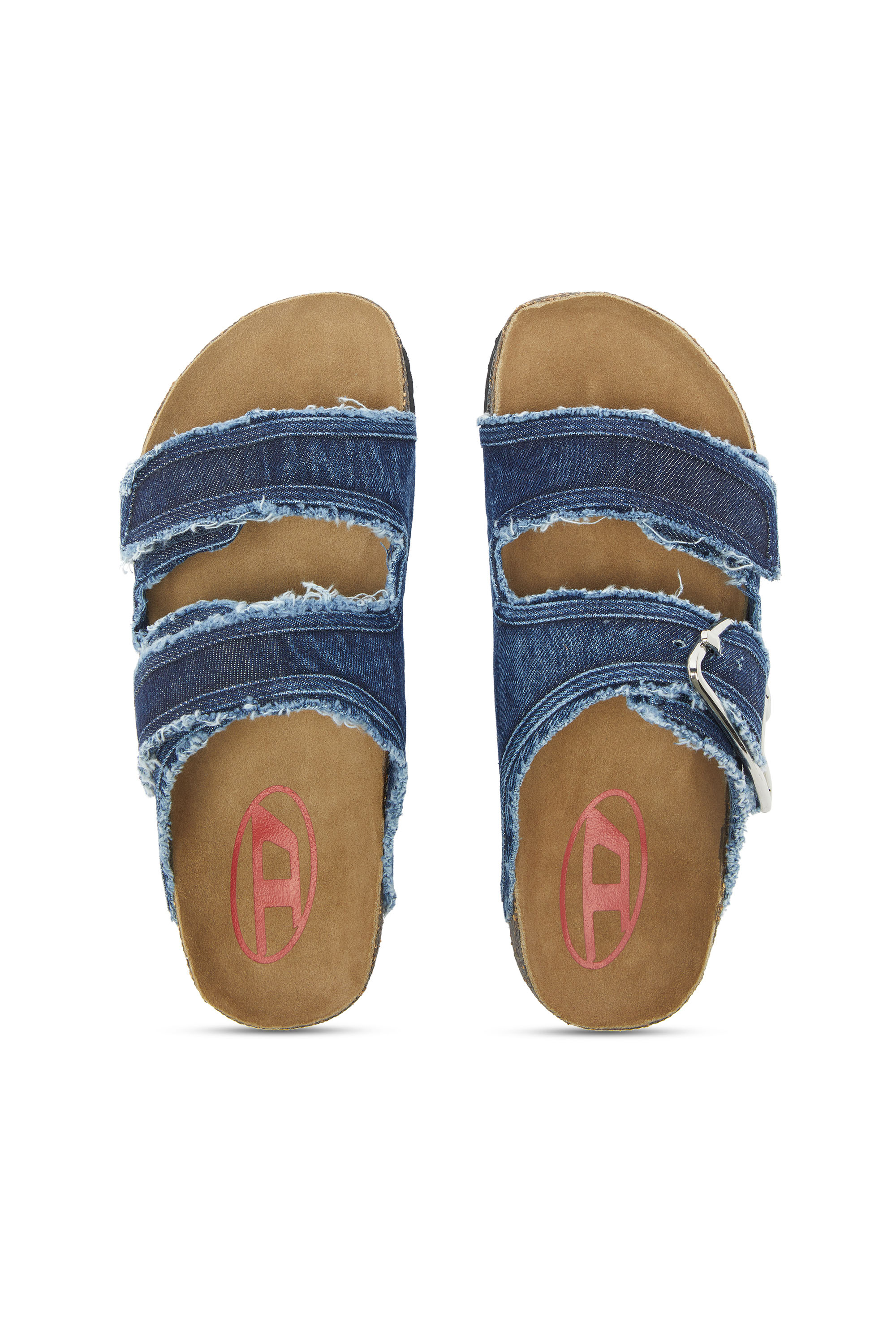 Diesel - D-WOODSTOCK D SANDAL W, Woman's D-Woodstock - Slide with frayed denim straps in Medium blue - 4