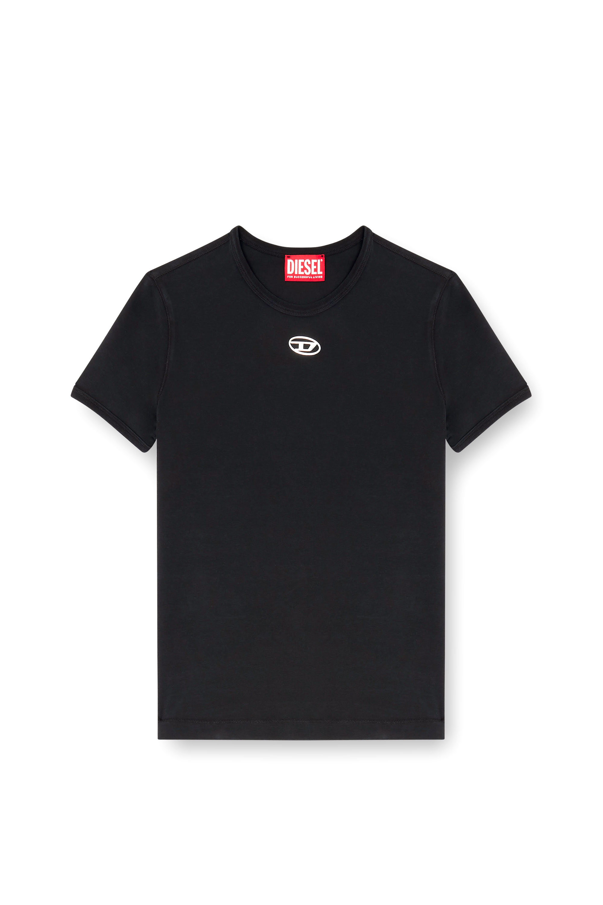 Diesel - T-UNCUTIESLONG-OD, Woman's Slim T-shirt with metallic Oval D in Black - 3