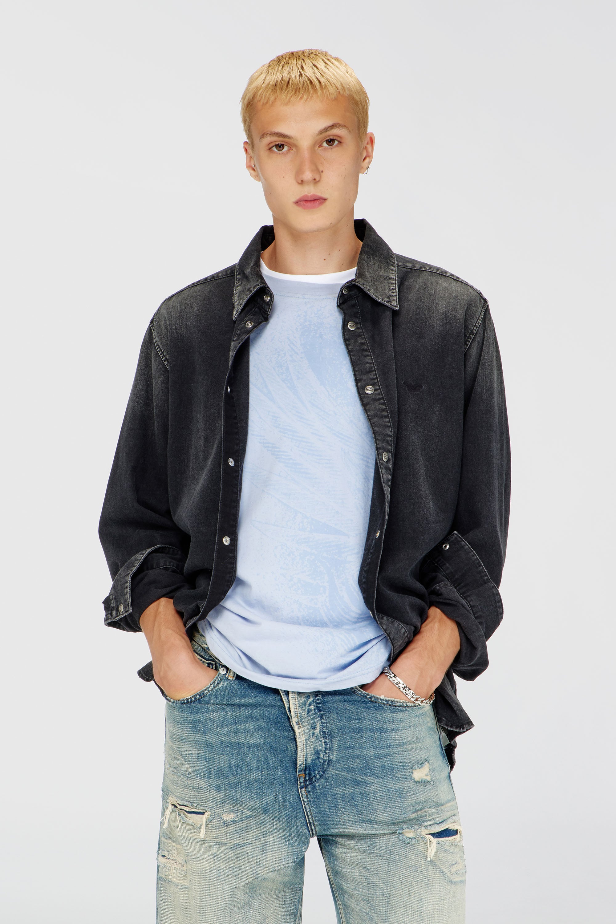 Diesel - D-SIMPLY, Man's Long-sleeve denim shirt in Black - 1