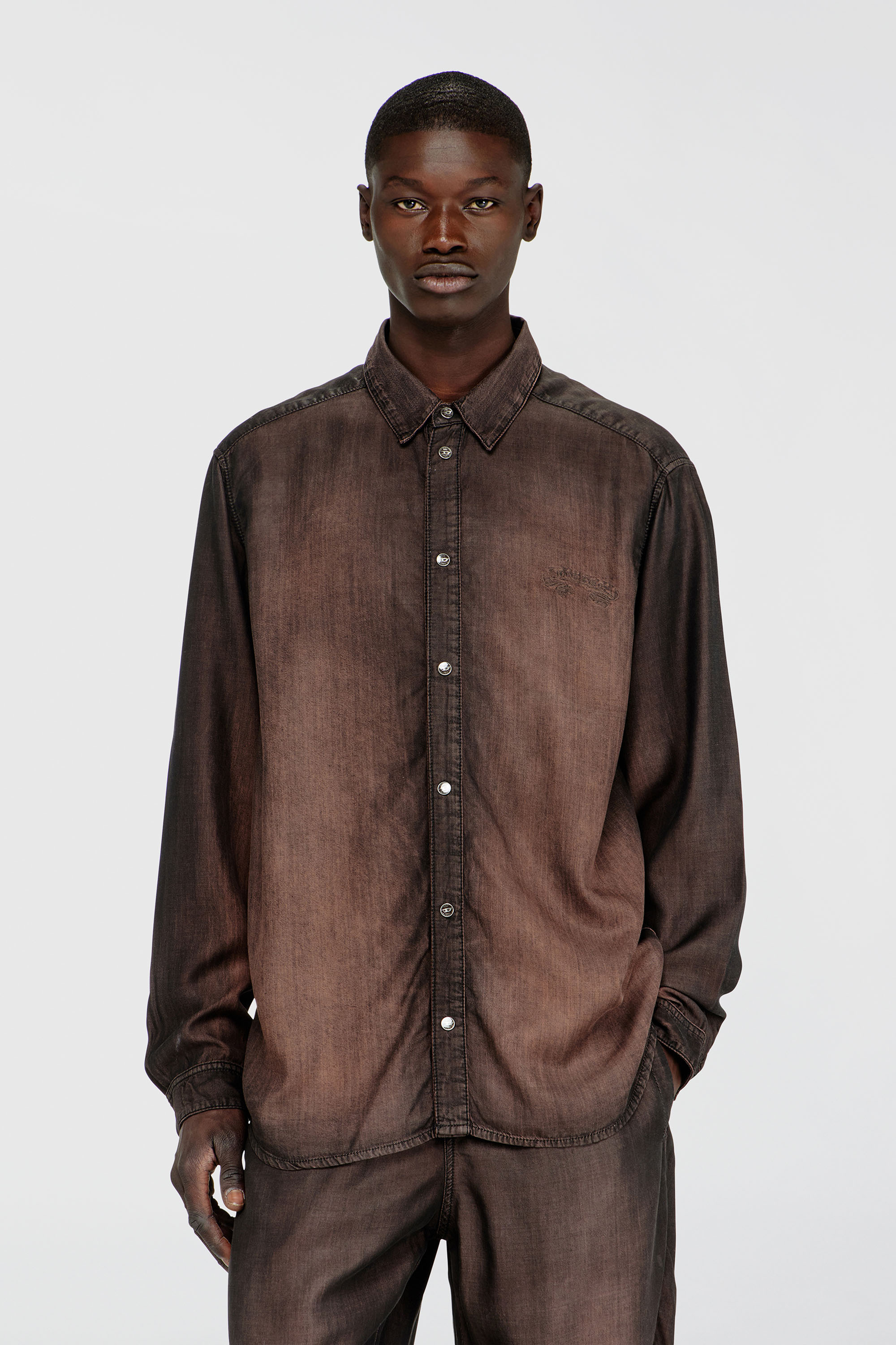 Diesel - D-SIMPLY-S16, Man's Shirt in fluid coated denim in Brown - 1