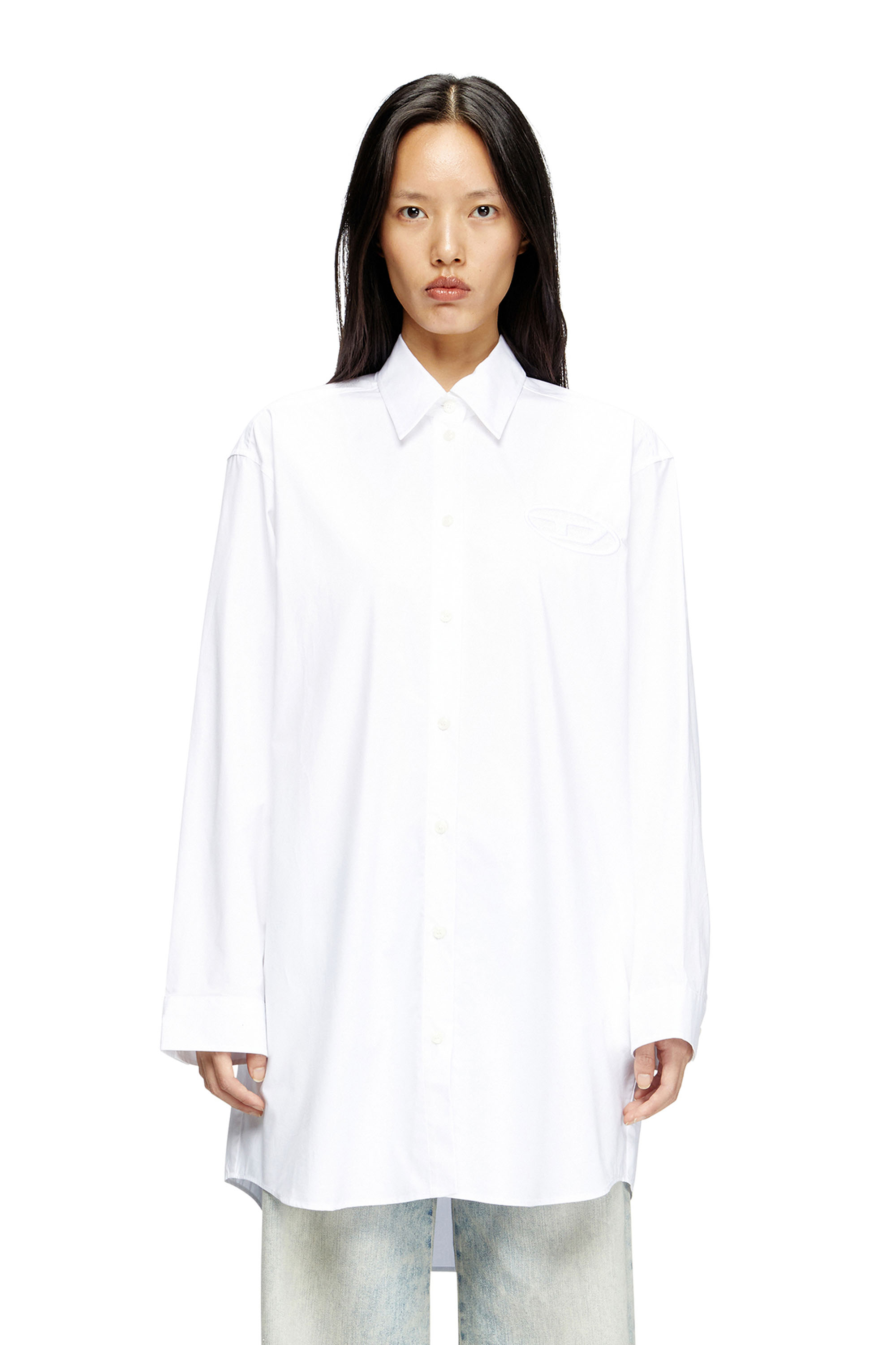 Diesel - D-DALIS, Woman's Short shirt dress with embroidered logo in White - 3