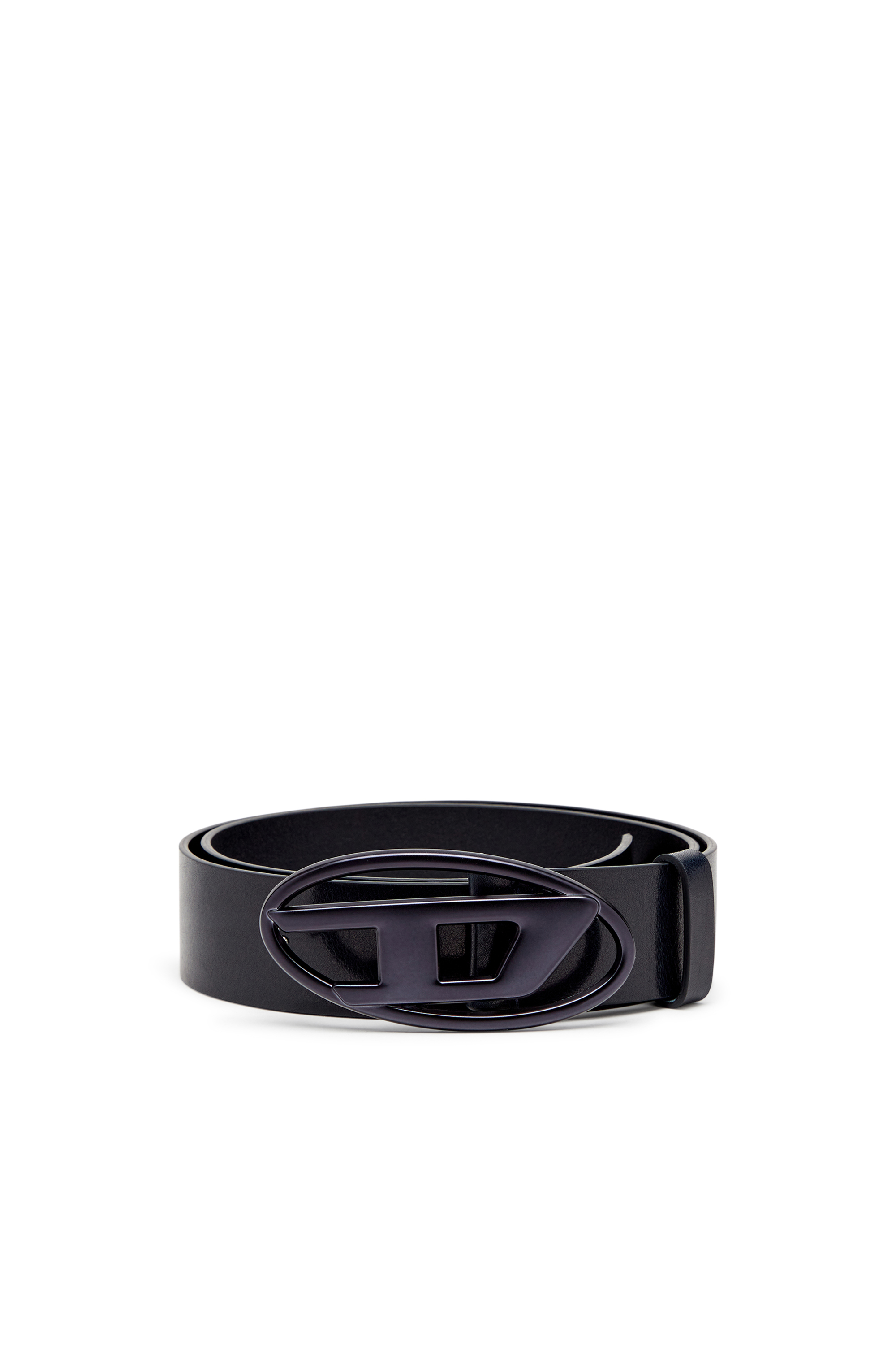 Diesel - B-1DR, Unisex's 3.9cm leather belt with metallic Oval D buckle in Dark Blue - 1