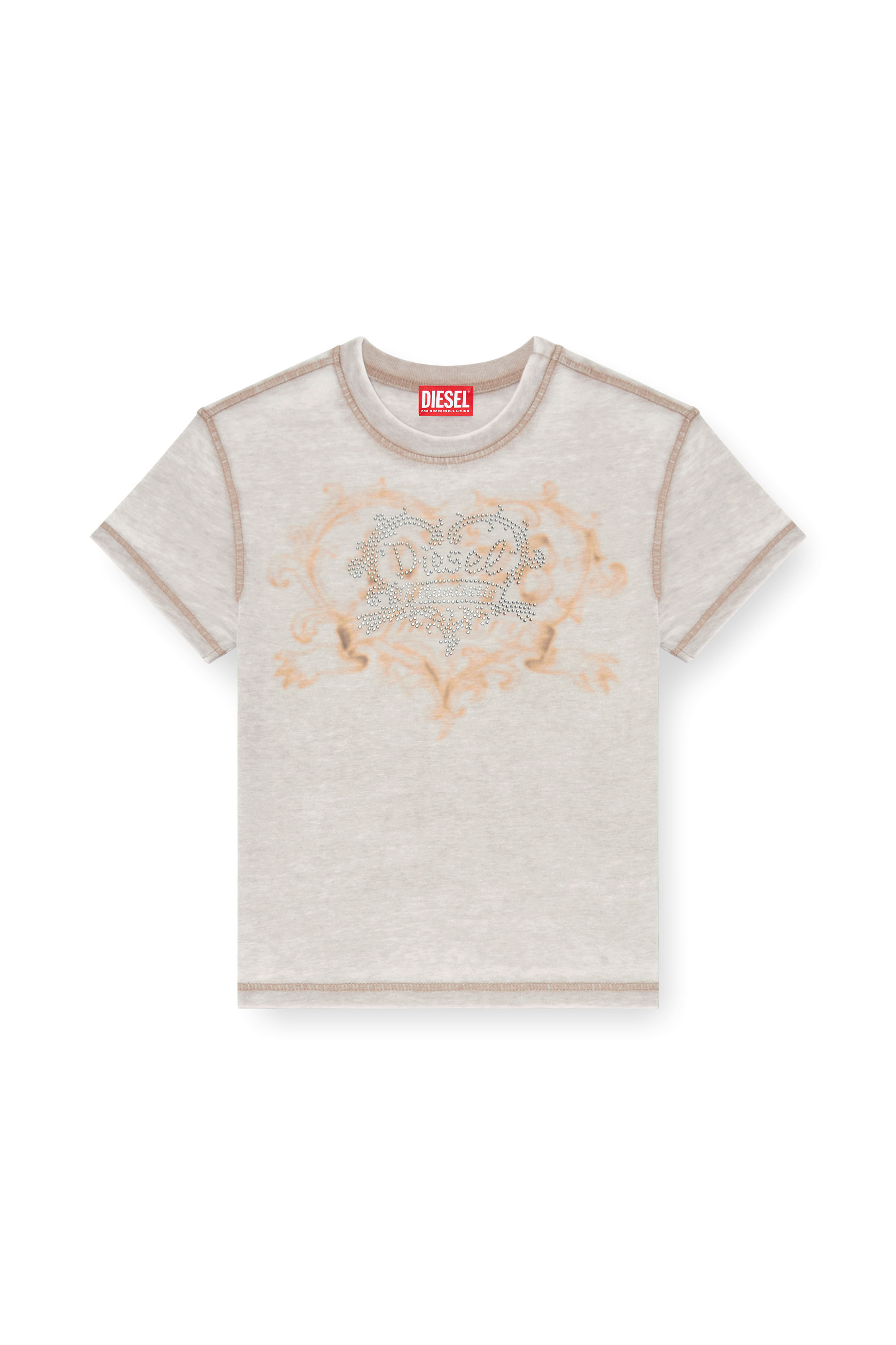 Diesel - T-ILA-AA1, Woman's Jersey t-shirt with rhinestones and burnout effect in Light Grey - 3