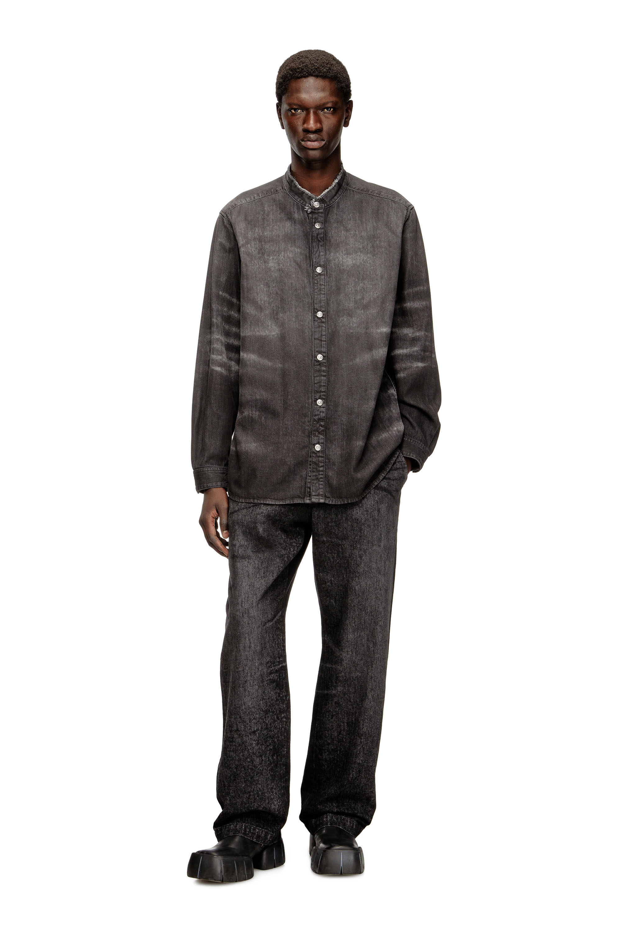 D-SIMPLY-FSH, Grey Diesel - D-SIMPLY-FSH, Man's Shirt in distressed honeycomb denim in Grey - 1
