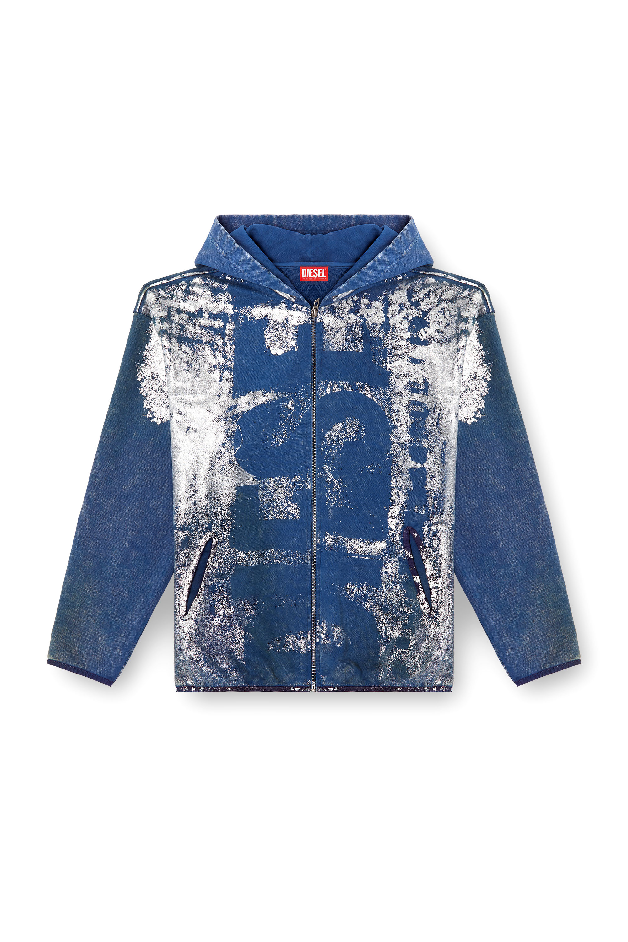 Diesel - S-LOXTY-ZIP, Man's Zip-up hoodie with distressed effects in Blue - 3