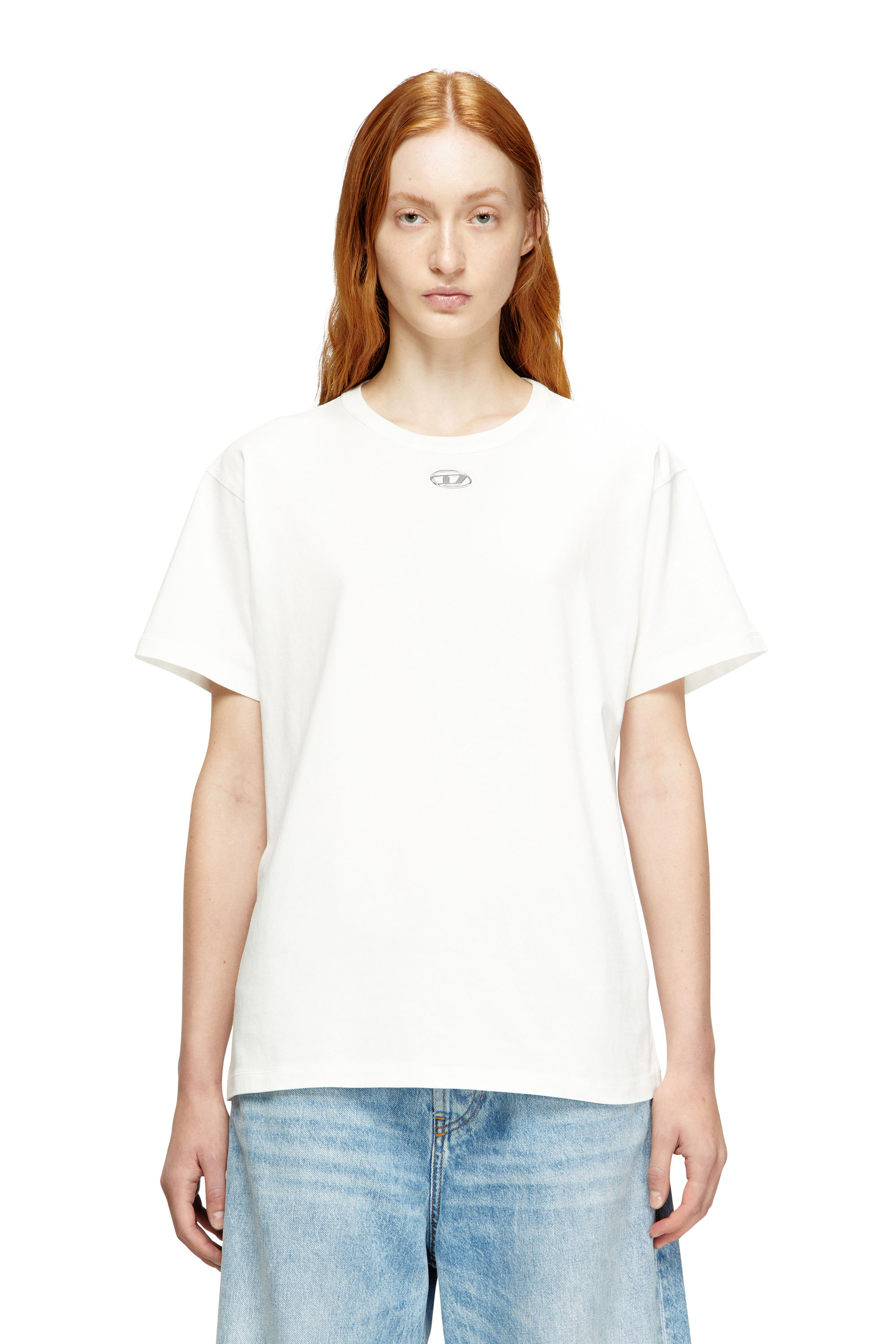 Diesel - T-NORMY-OD-S1, Woman's Cotton T-shirt with metallic Oval D in White - 3