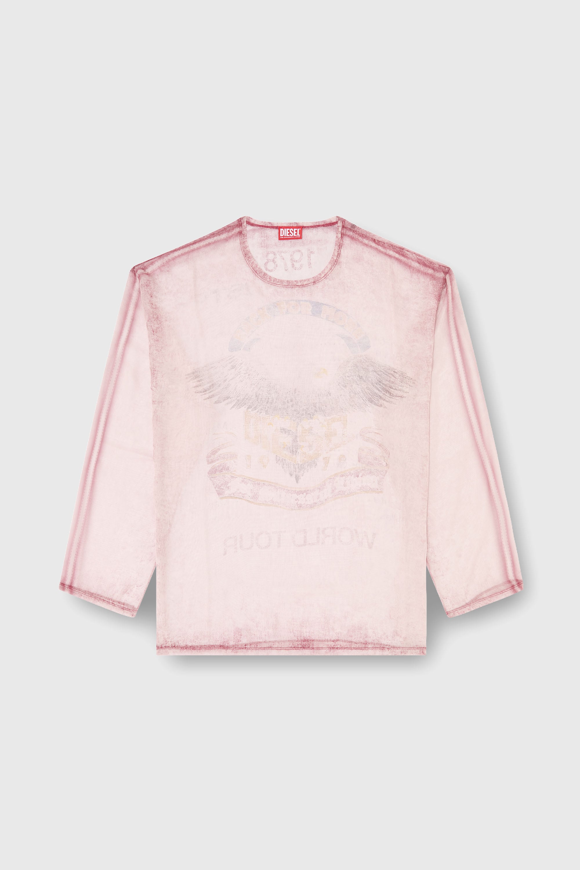 Diesel - T-DOUBLEX-LS, Man's Sheer chiffon top with concert graphics in Face Powder - 1